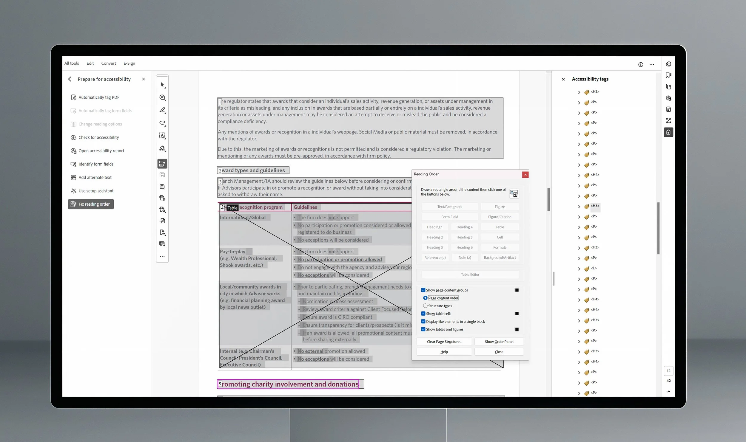 Double-page report displayed on a desktop computer screen with accessibility interface enabled.