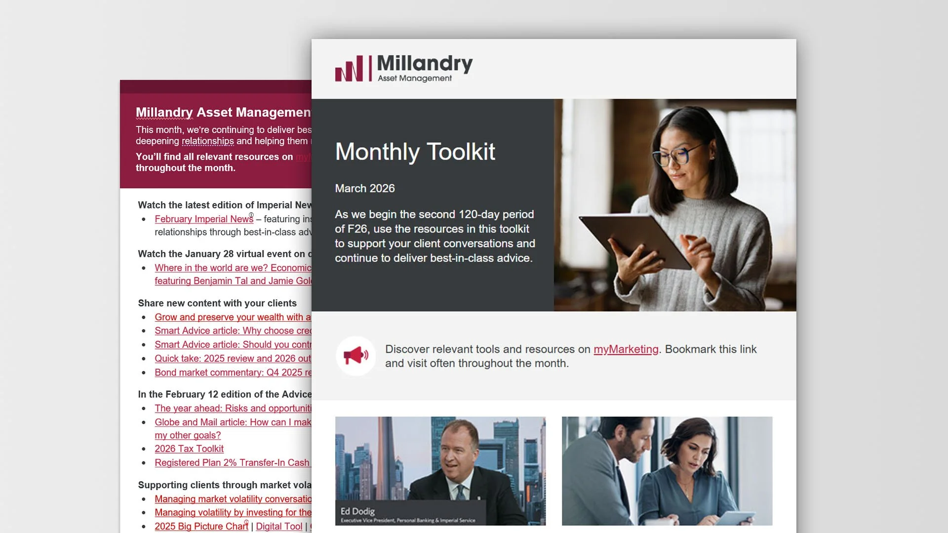 Comparison of before and after email newsletter template.