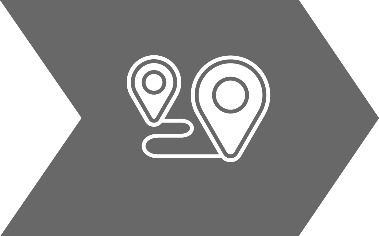Arrow icon featuring two map markers and a connecting path.
