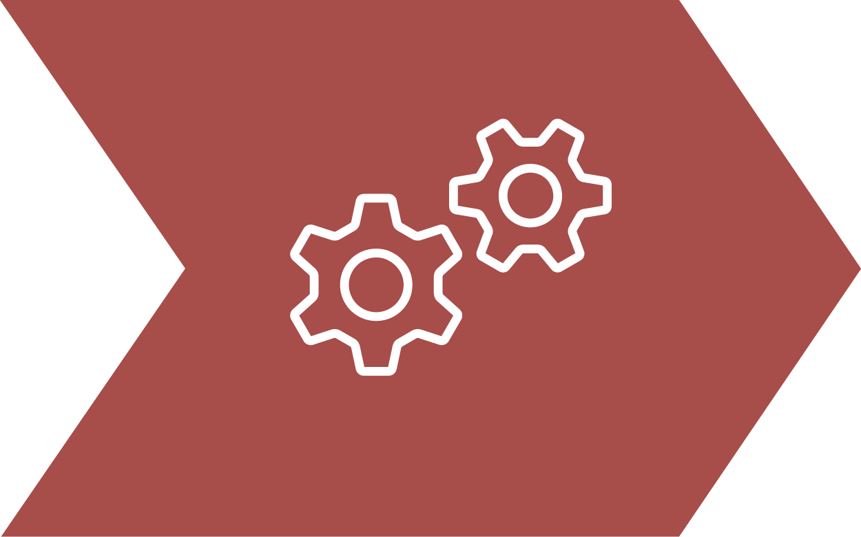 Workflow arrow icon featuring gears for production.