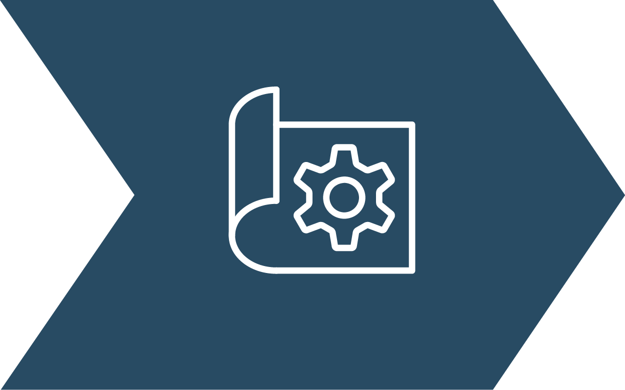 Project request icon featuring an arrow, paper document and gear