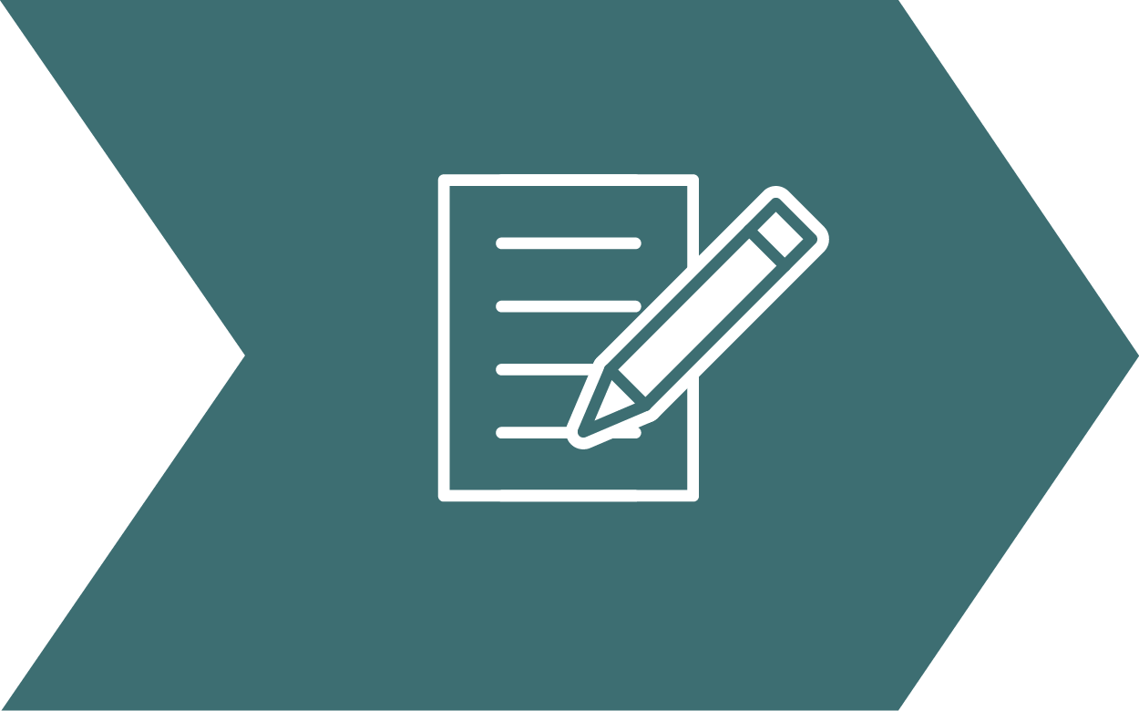 Arrow icon featuring paper and pen for refinement