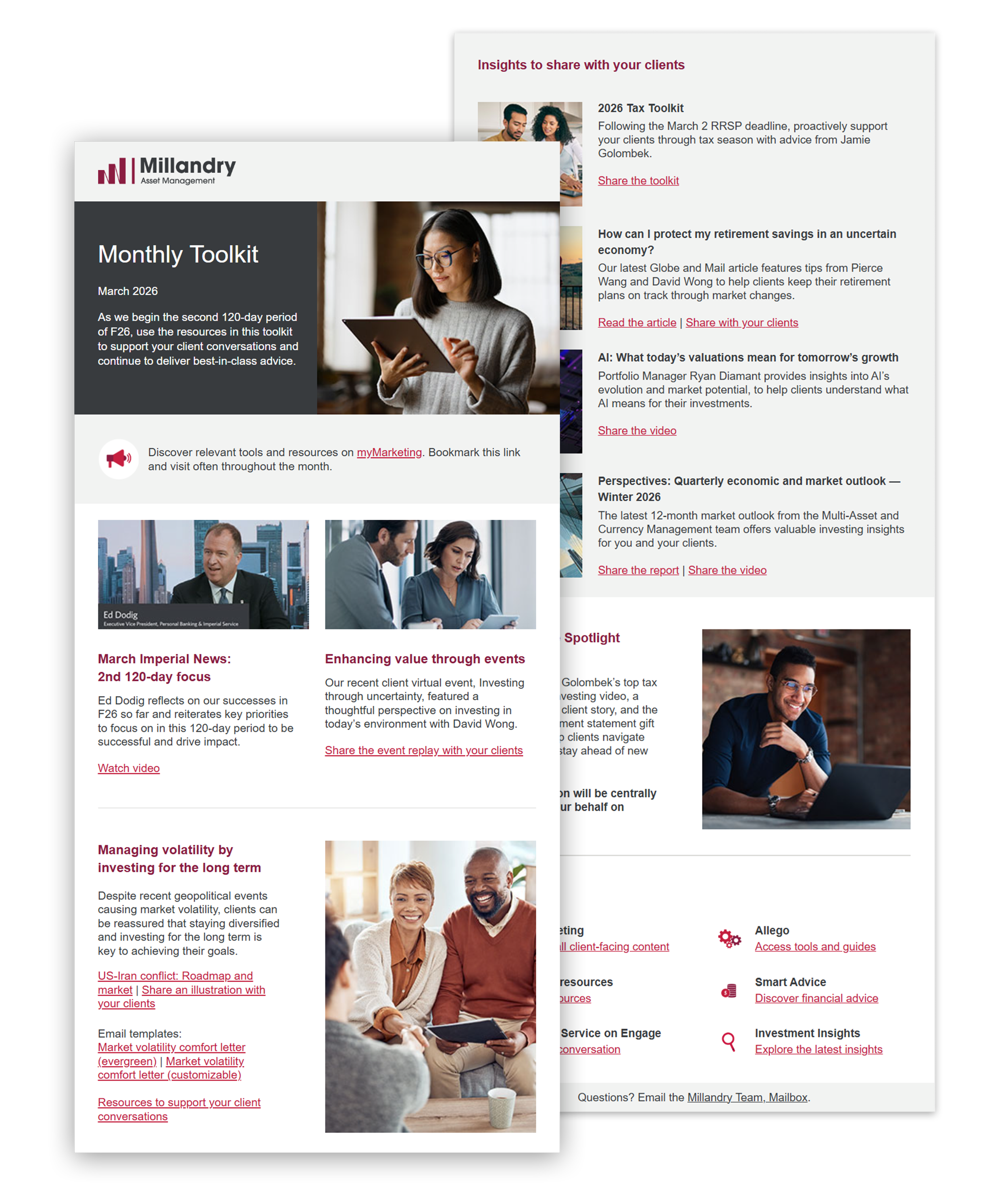Full mockup of the redesigned Monthly Toolkit email newsletter.