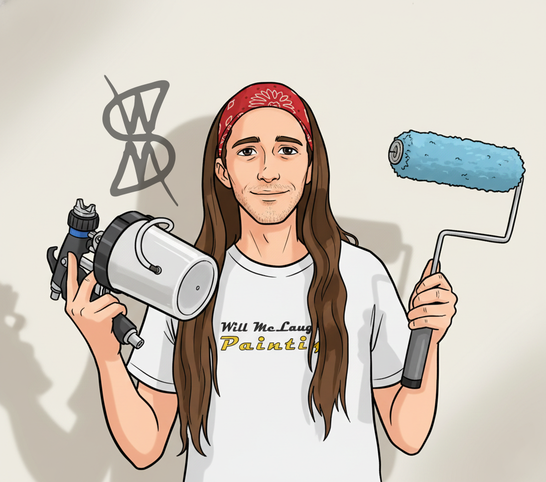 Cartoon Illustration of Will McLaughlin Painting