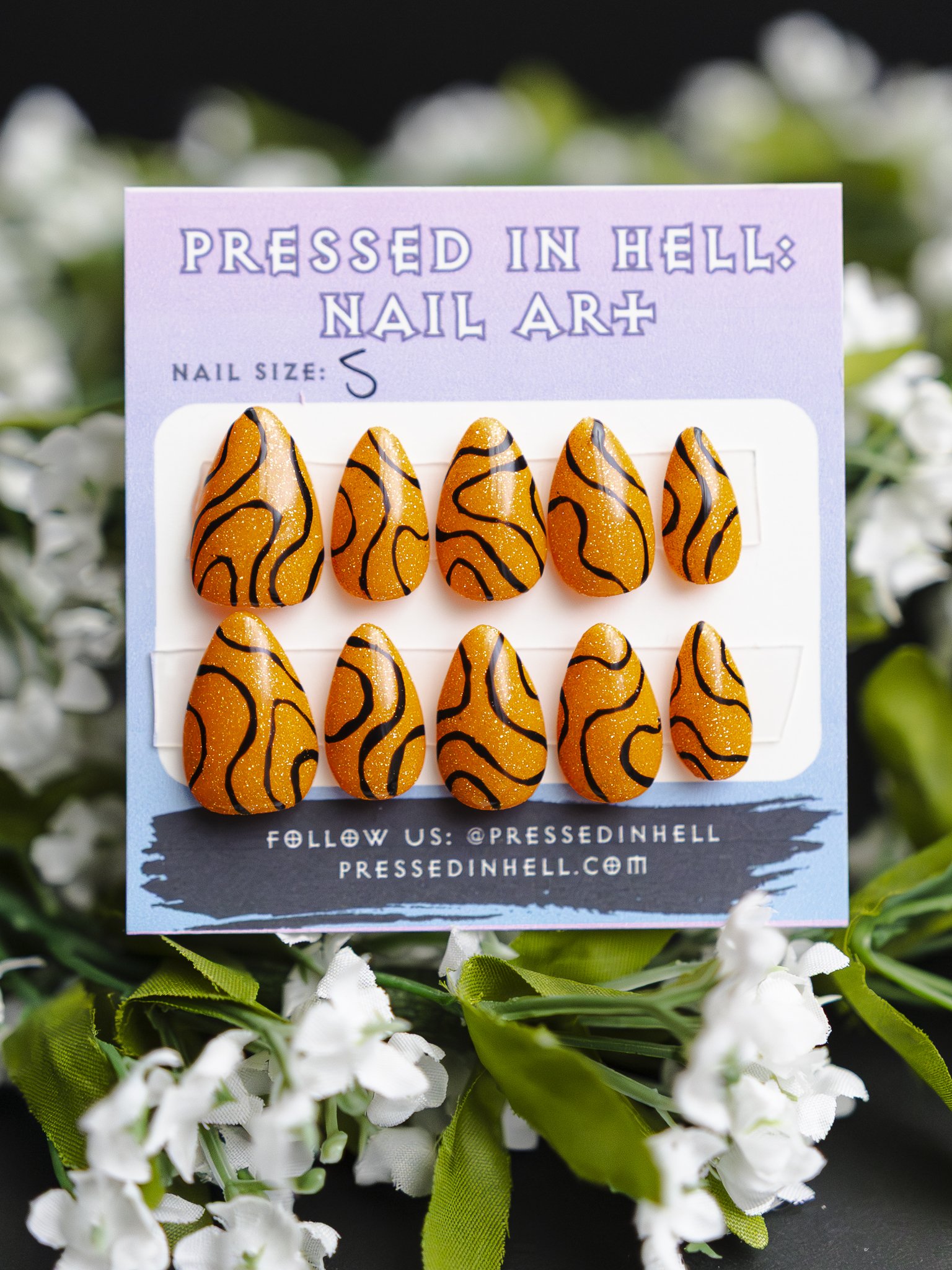 Glitter Orange Contour Press On Nails (Small)