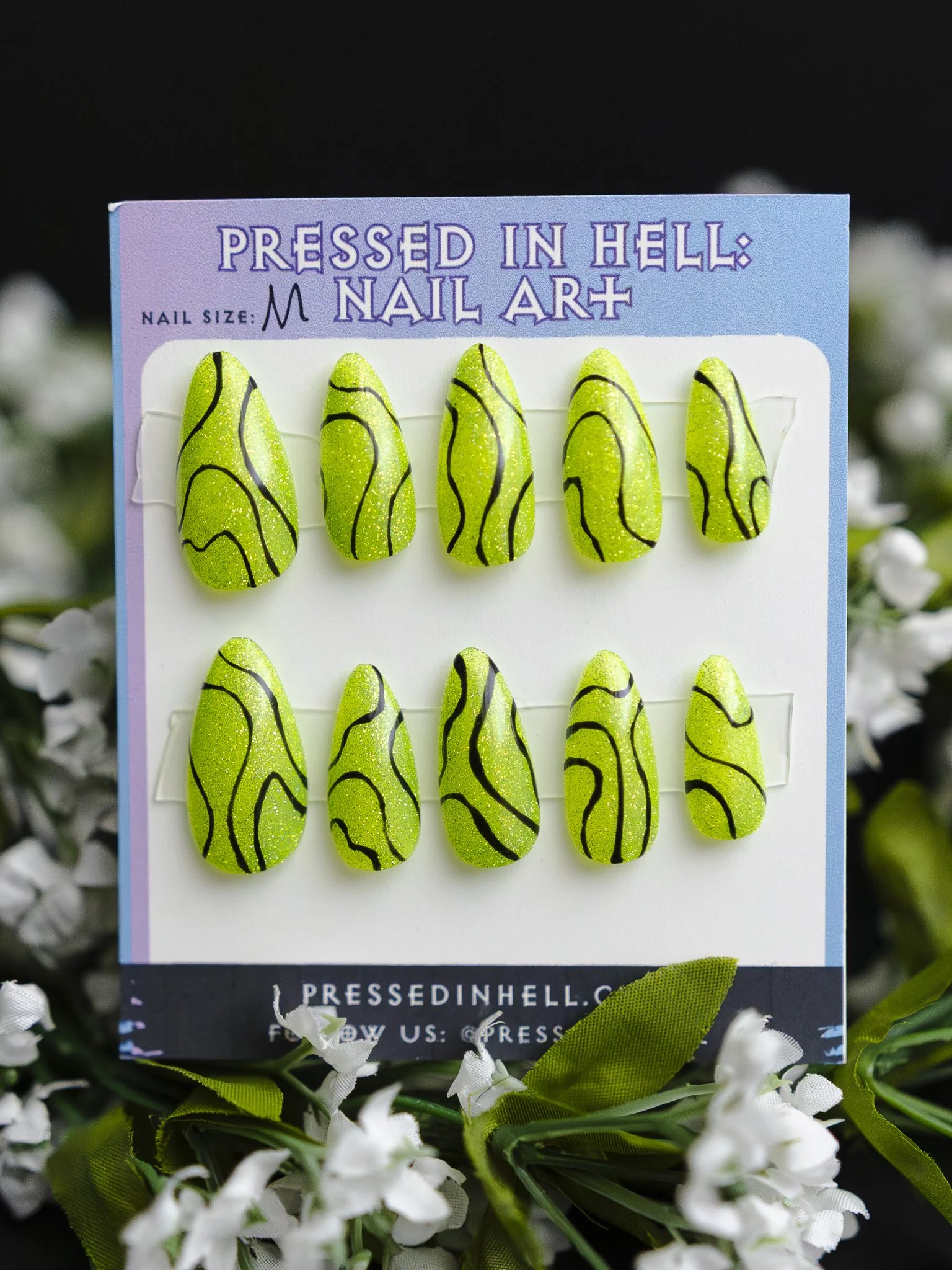 Green Yellow Glitter Contour Medium Almond (Medium)