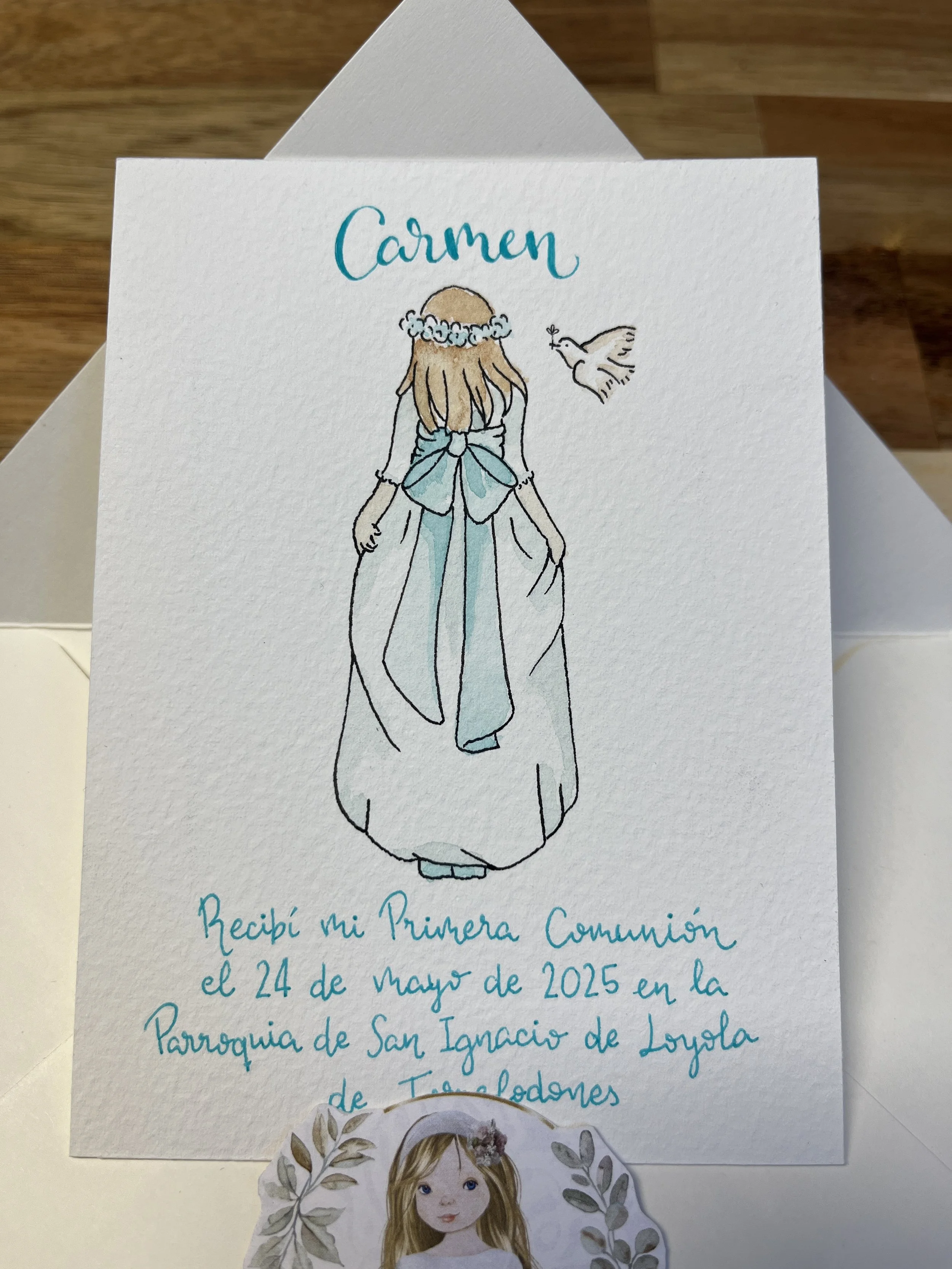 Recordatorio de Primera Comunión · Ilustración personalizada