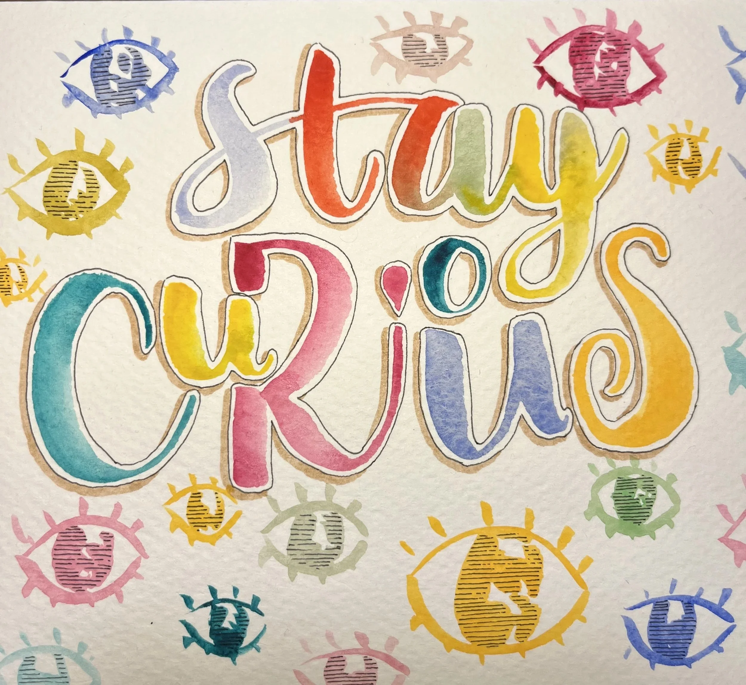 Ejercicio de lettering “Stay Curious” realizado a mano en taller creativo de caligrafía