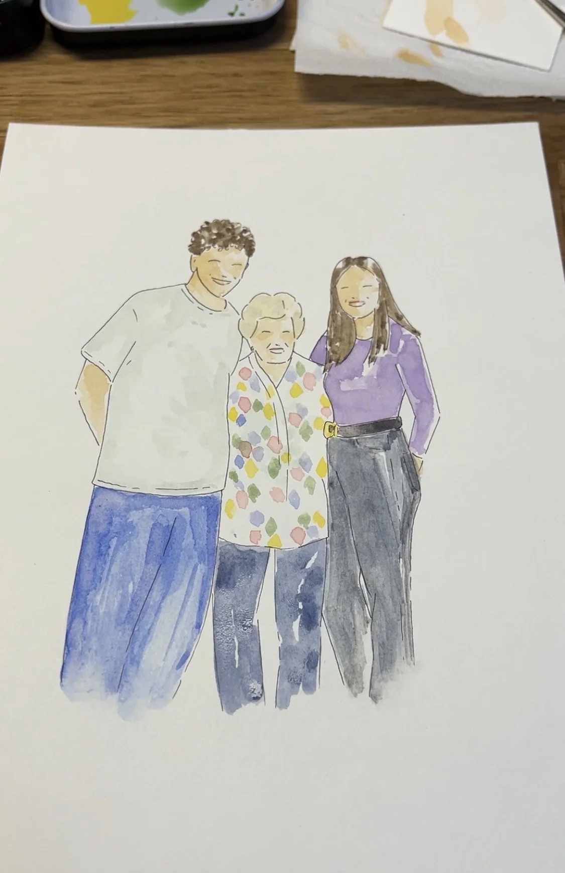 Lámina personalizada en acuarela con retrato ilustrado a mano como regalo familiar especial