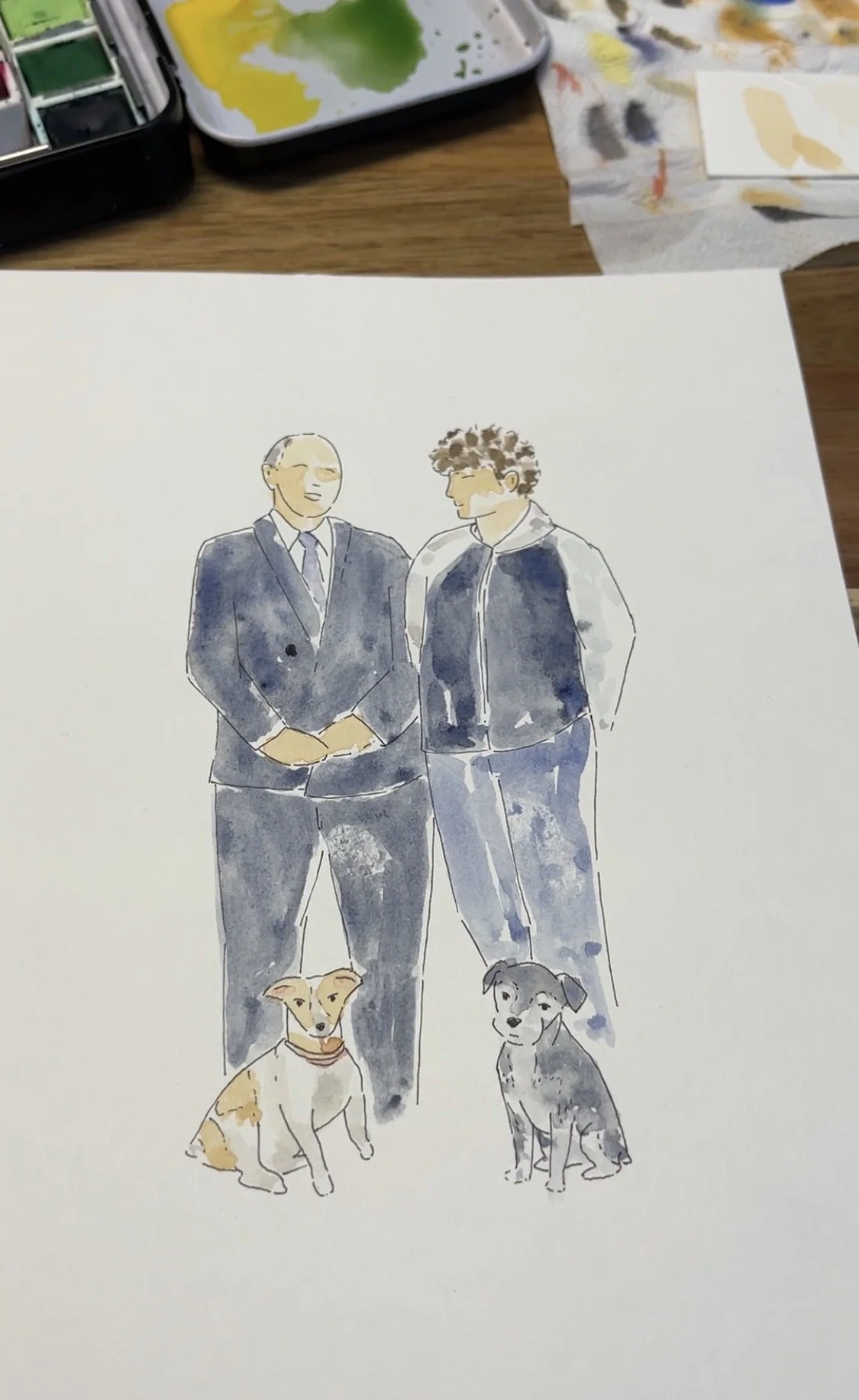 Ilustración en acuarela personalizada realizada a mano para regalo familiar único