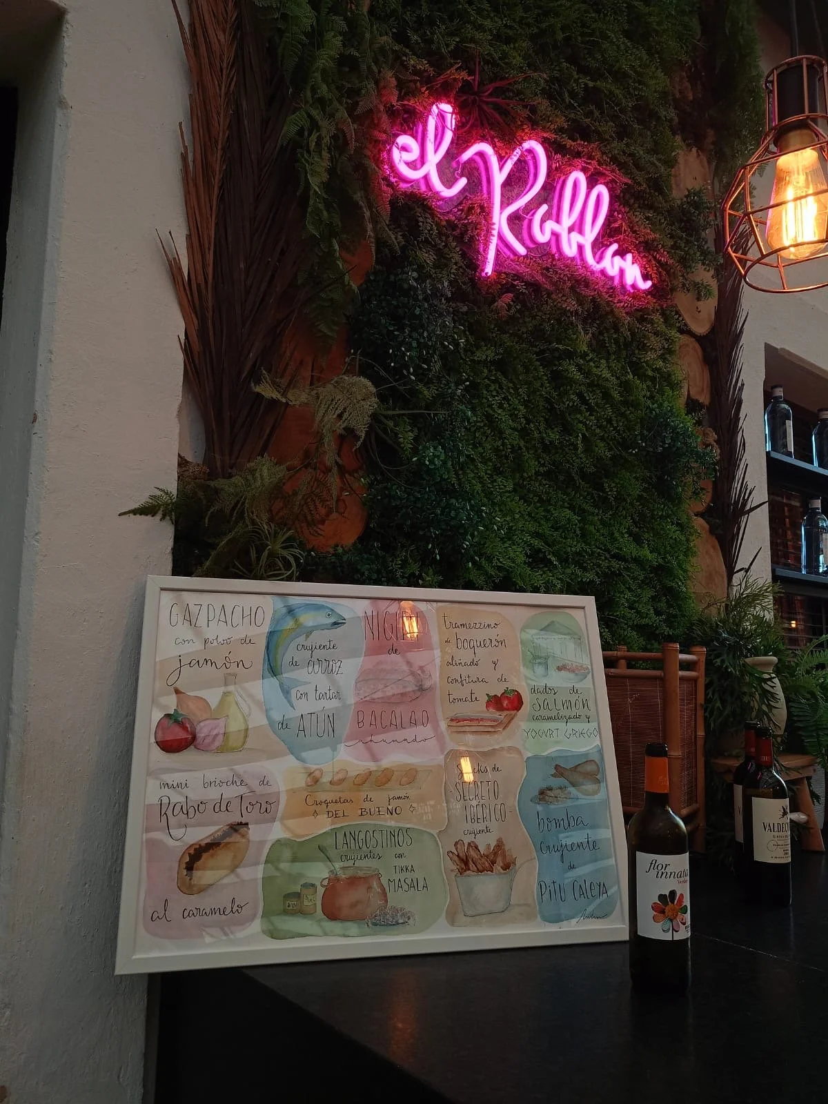 Lámina ilustrada de aperitivos de boda pintada en acuarela y escrita a mano como detalle decorativo personalizado