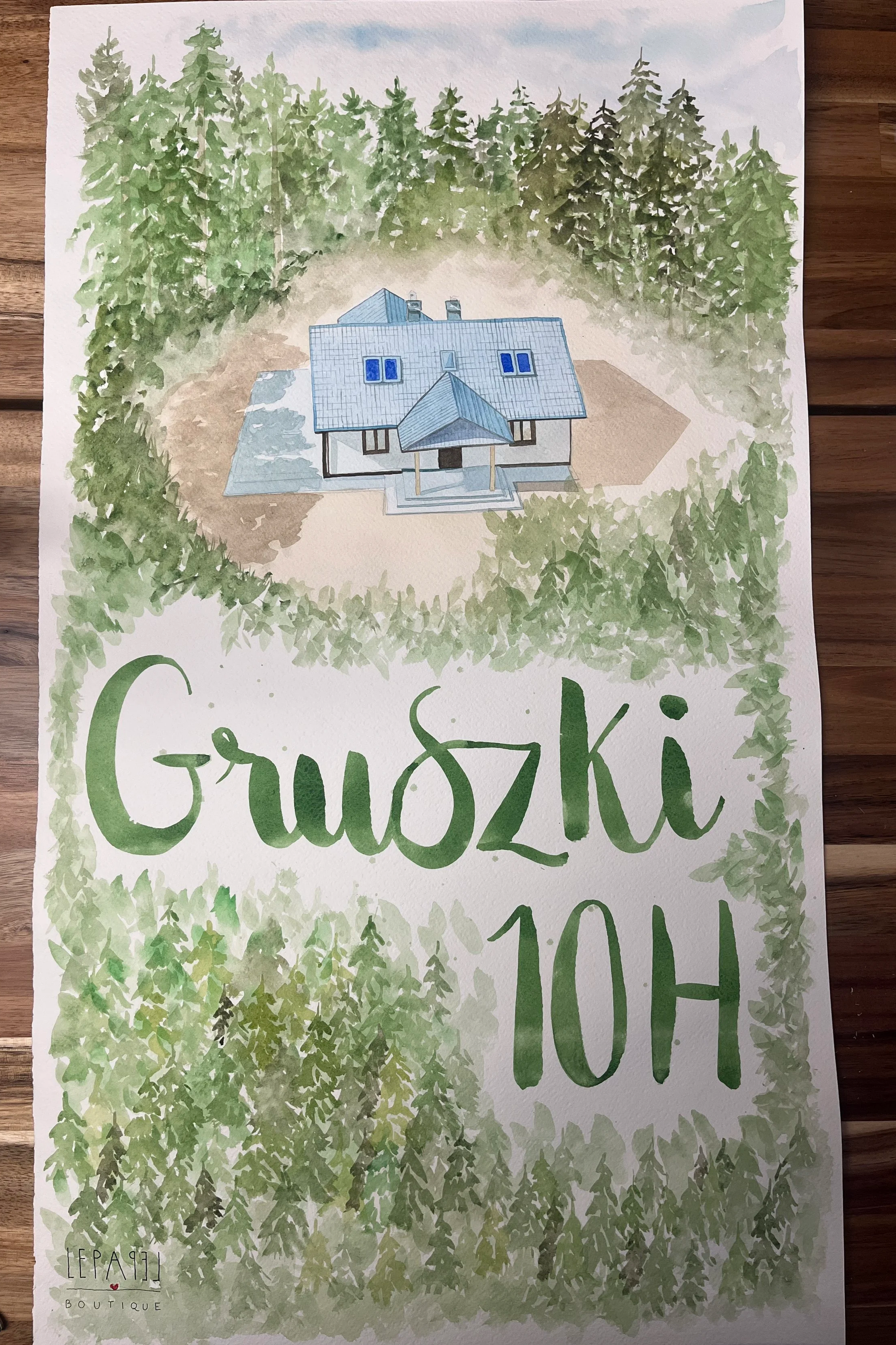 Lámina personalizada de casa en acuarela pintada a mano, ilustración artística de vivienda familiar