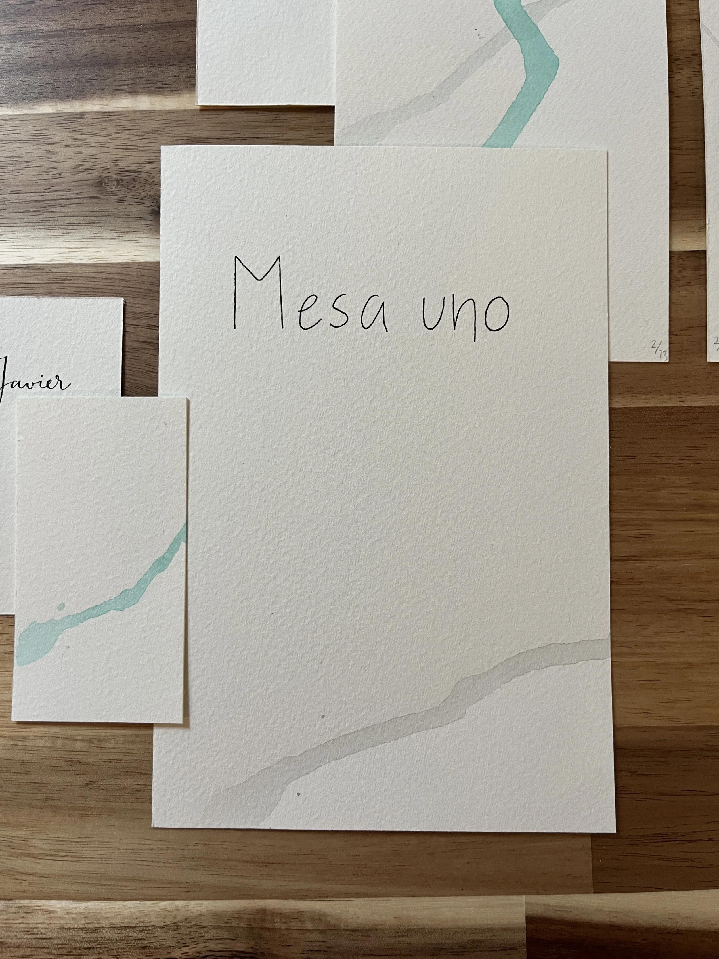 Diseño minimalista con trazo orgánico en Mesero de boda Gesto Fluido escrita a mano