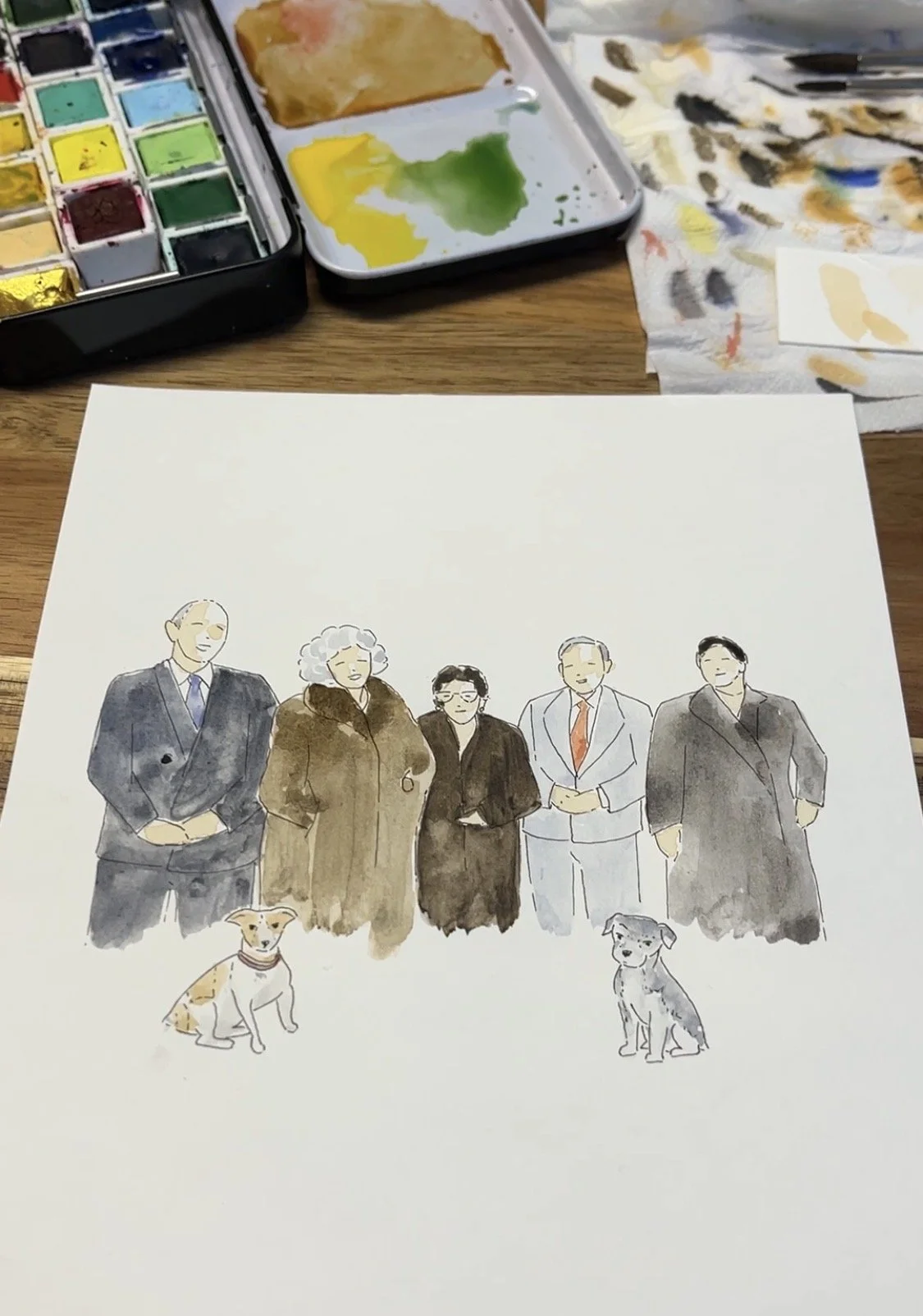 Ilustración en acuarela de familia personalizada, lámina artística pintada a mano como regalo especial