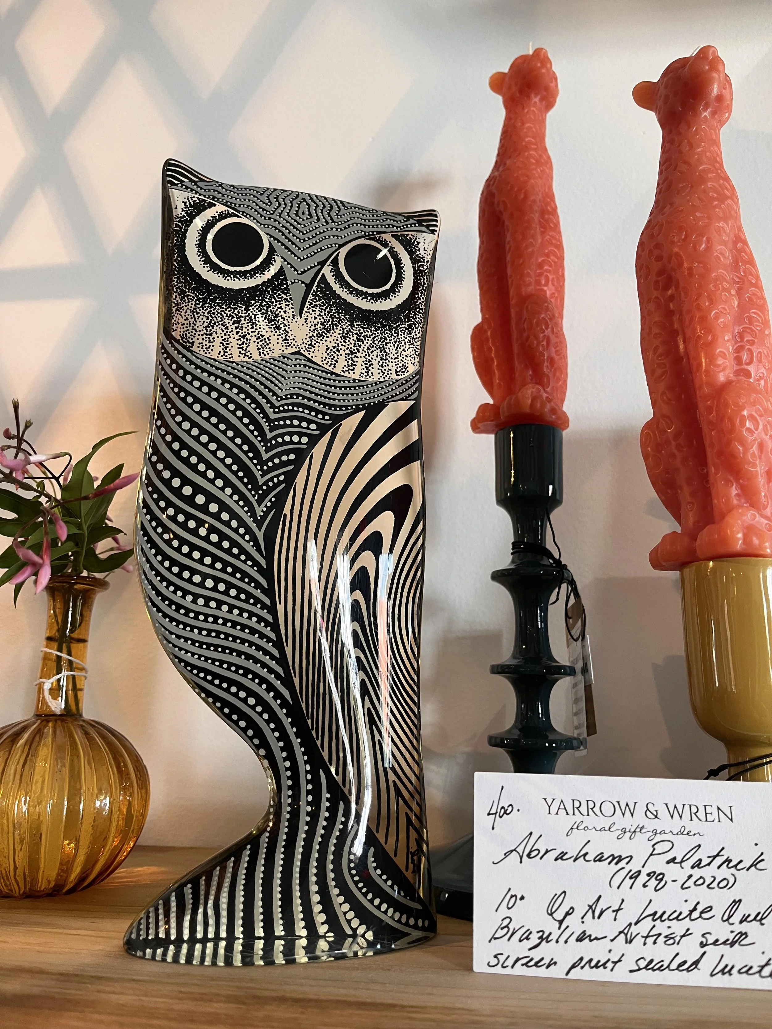 Modern Lucite Owl Sculpture, Abraham Palanik