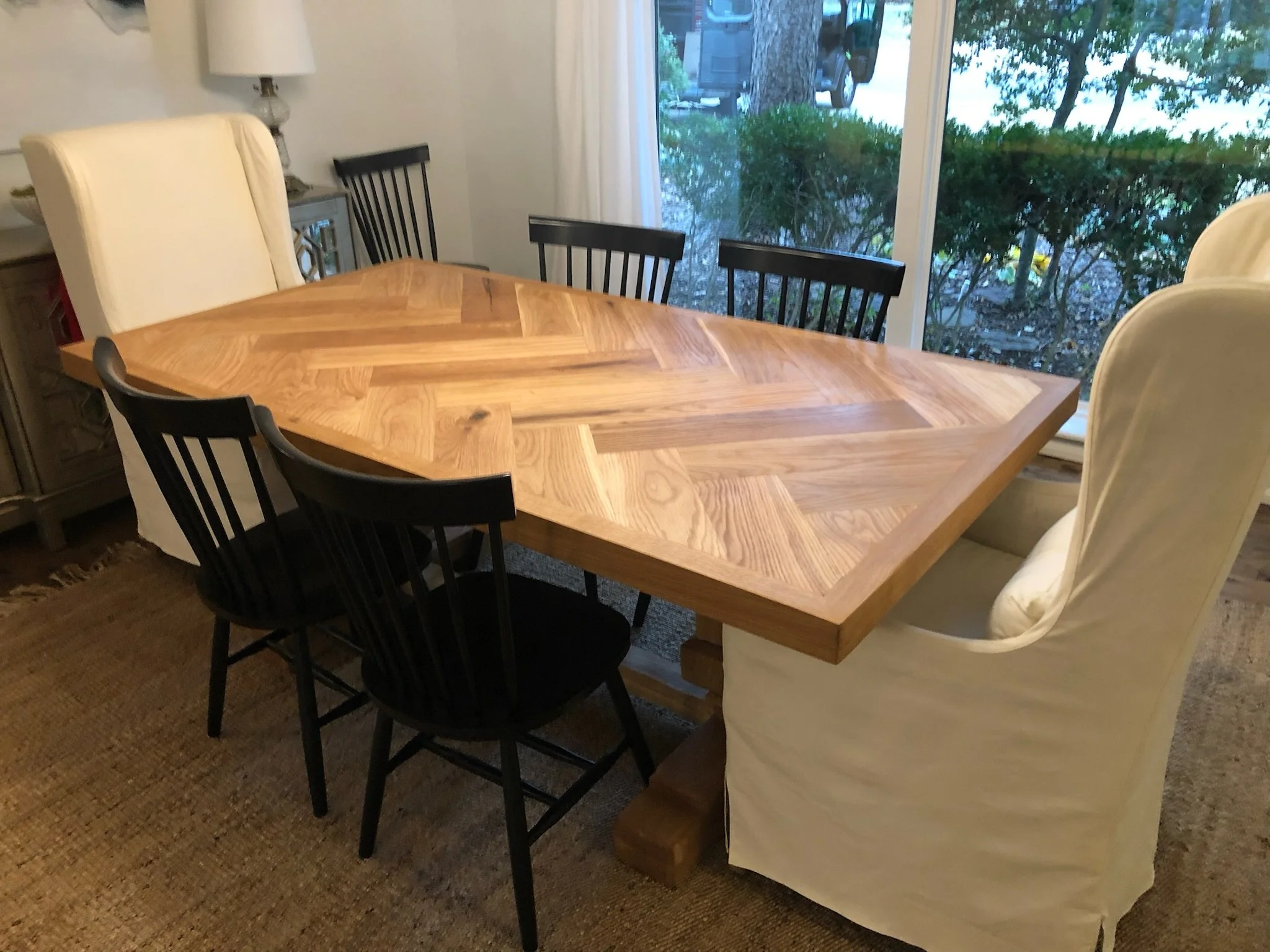 8' White Oak Herringbone Dining Table