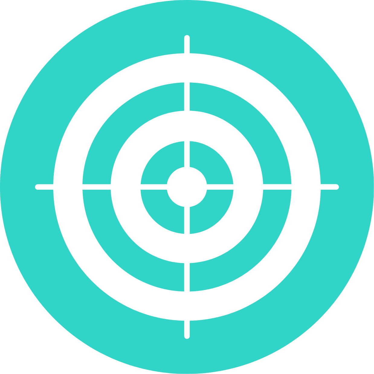 Target use graphic with concentric circles and crosshairs in white on a teal background.