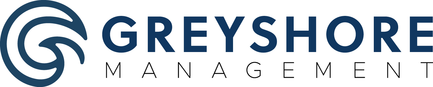Greyshore Management logo with stylized waves icon and company name in dark blue and black text.