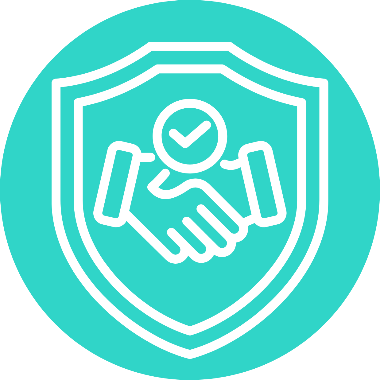 Icon of a handshake inside a shield with a checkmark, symbolizing security or trust.