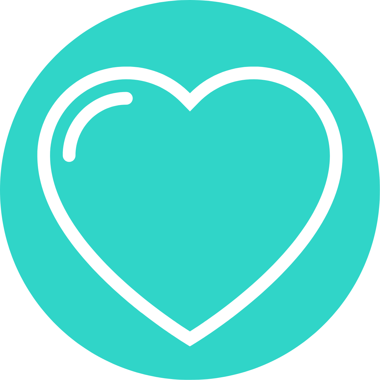 A digital icon of a white heart inside a turquoise circle