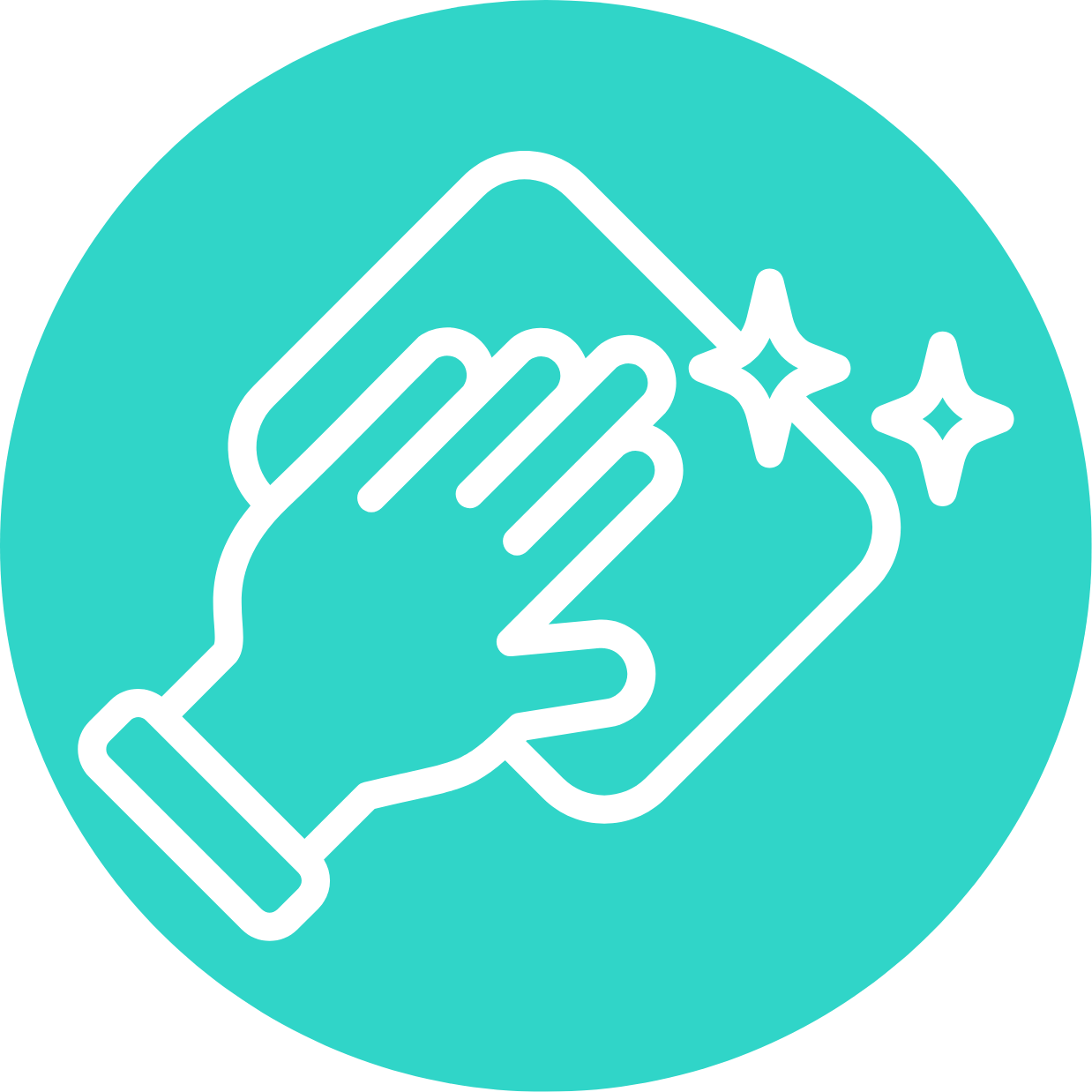 Icon of a hand cleaning with a sponge with sparkling effects.