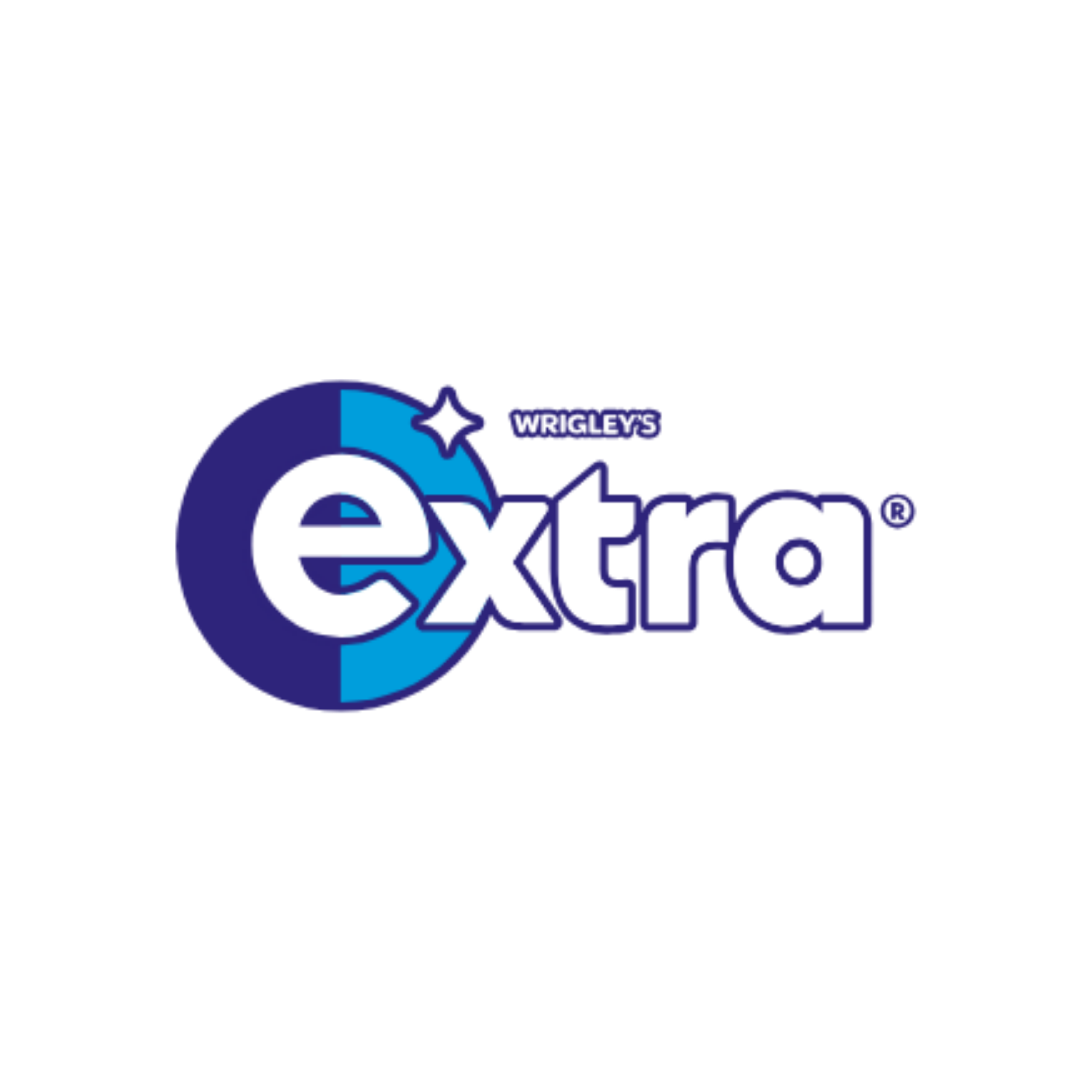 Wrigley's Extra gum brand logo with blue and white text and a circular symbol
