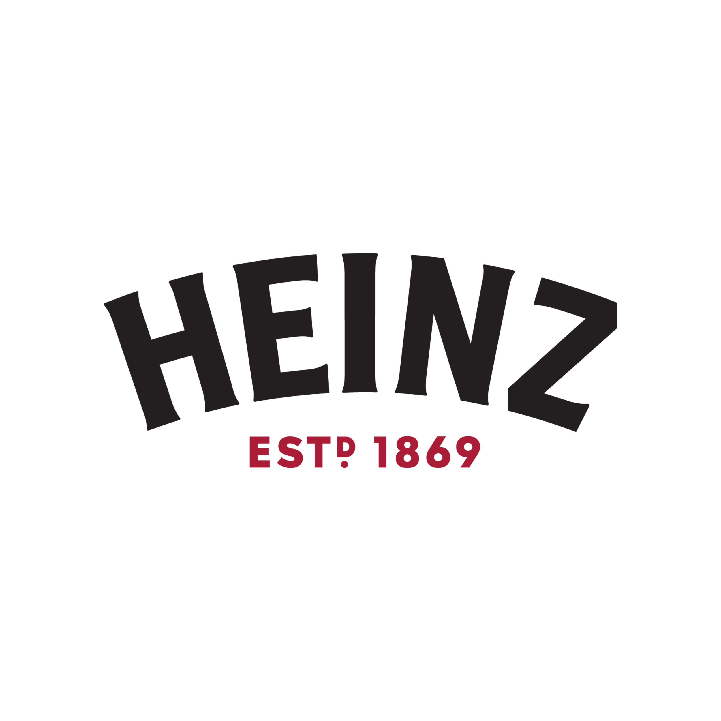 Heinz black brand font logo with text 'Est. 1869' in red font