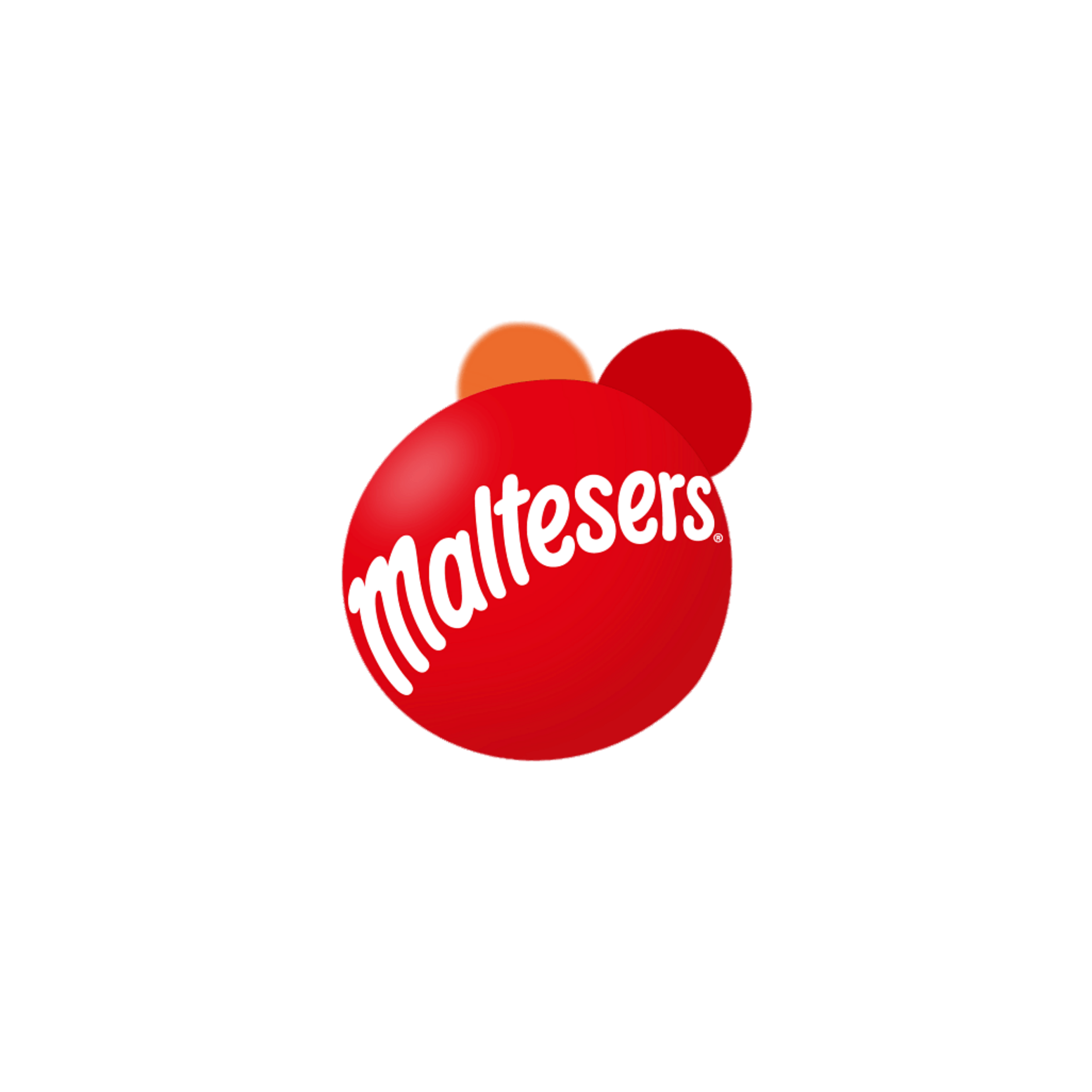 Maltesers logo featuring red and orange spheres with the brand name written across the front.