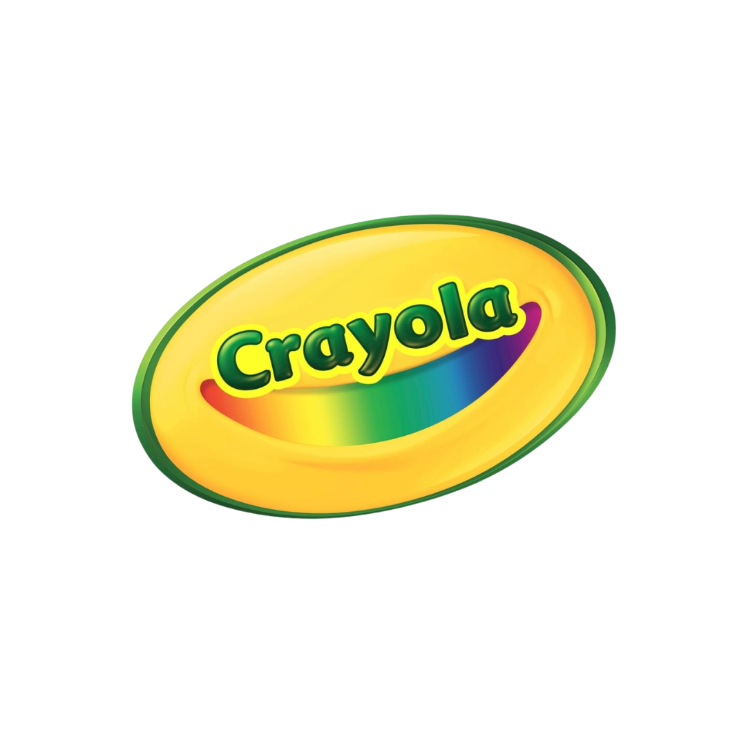 Colorful Crayola logo with yellow oval background and rainbow-colored text.