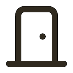 Outline of a closed door with a doorknob, set in a doorframe.