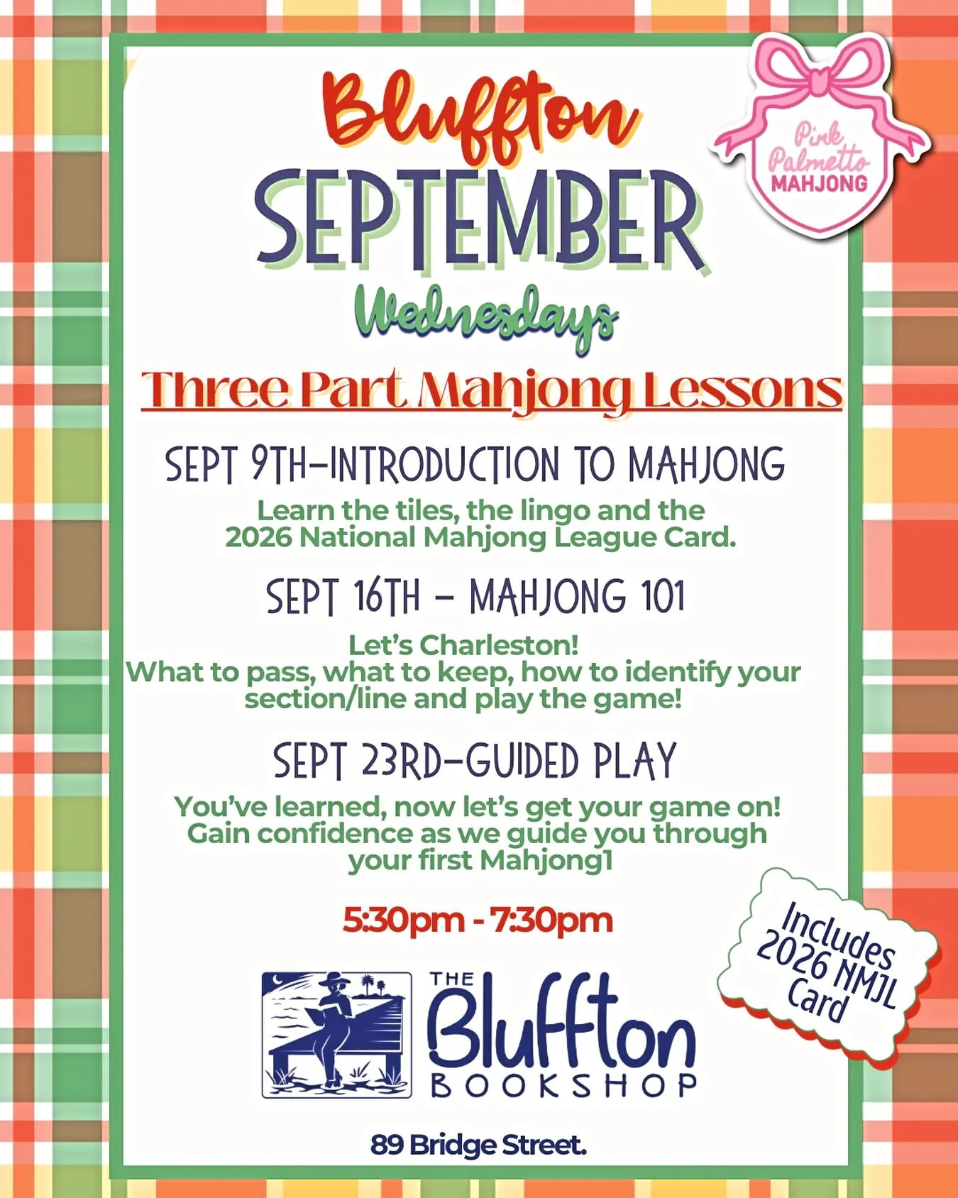 Bluffton community at its finest!

We are thrilled to announce our first collab with @theblufftonbookshop 🀄️📚

Come cozy up in the cutest Bluffton bookstore and learn Mahjong in a fun, easygoing, and charming environment.

This three-part series ta