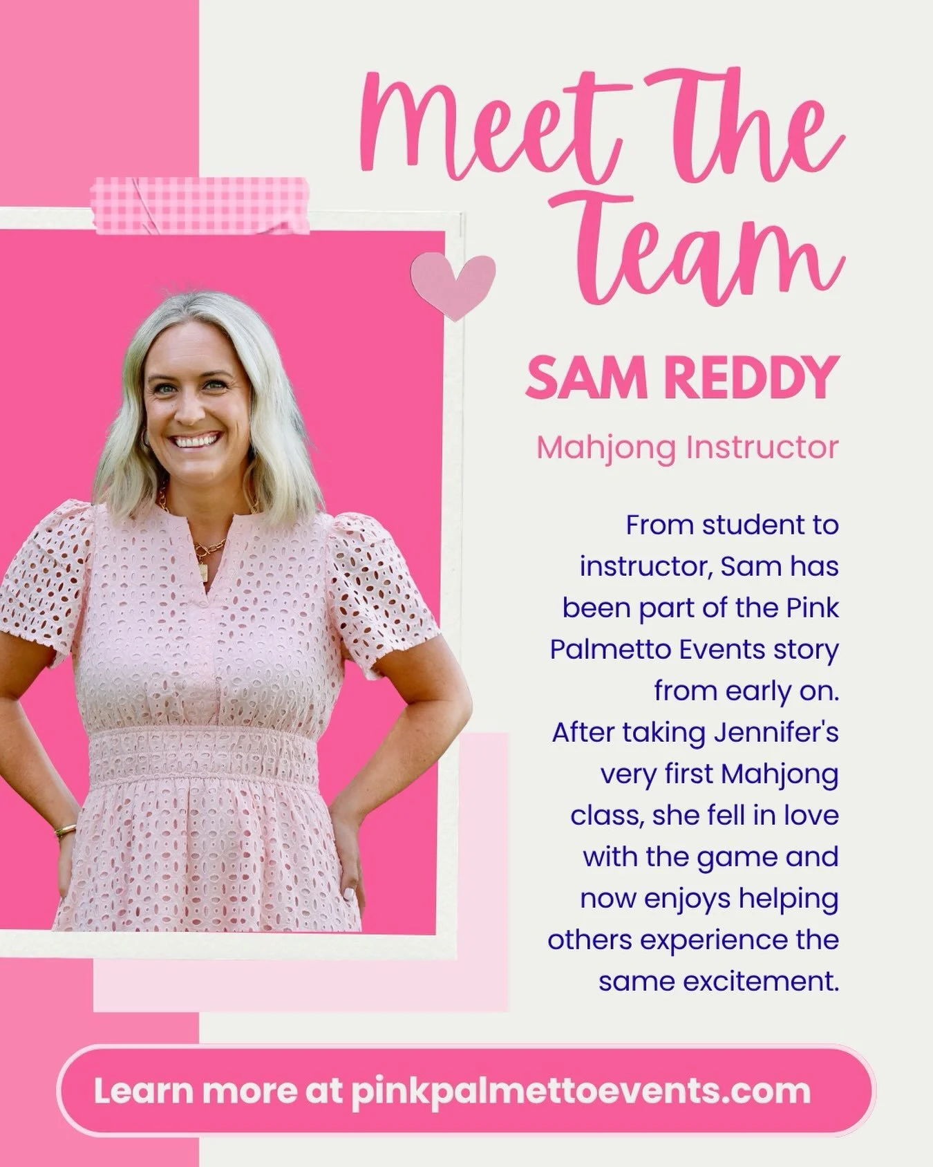 ✨ MEET THE PINK PALMETTO POSSE: SAM REDDY ✨

From taking Jennifer&rsquo;s very first Mahjong class to becoming one of our very own Mahjong Instructors&hellip; Sam&rsquo;s Pink Palmetto story is pretty special. 🀄️💕

She fell in love with the game, t