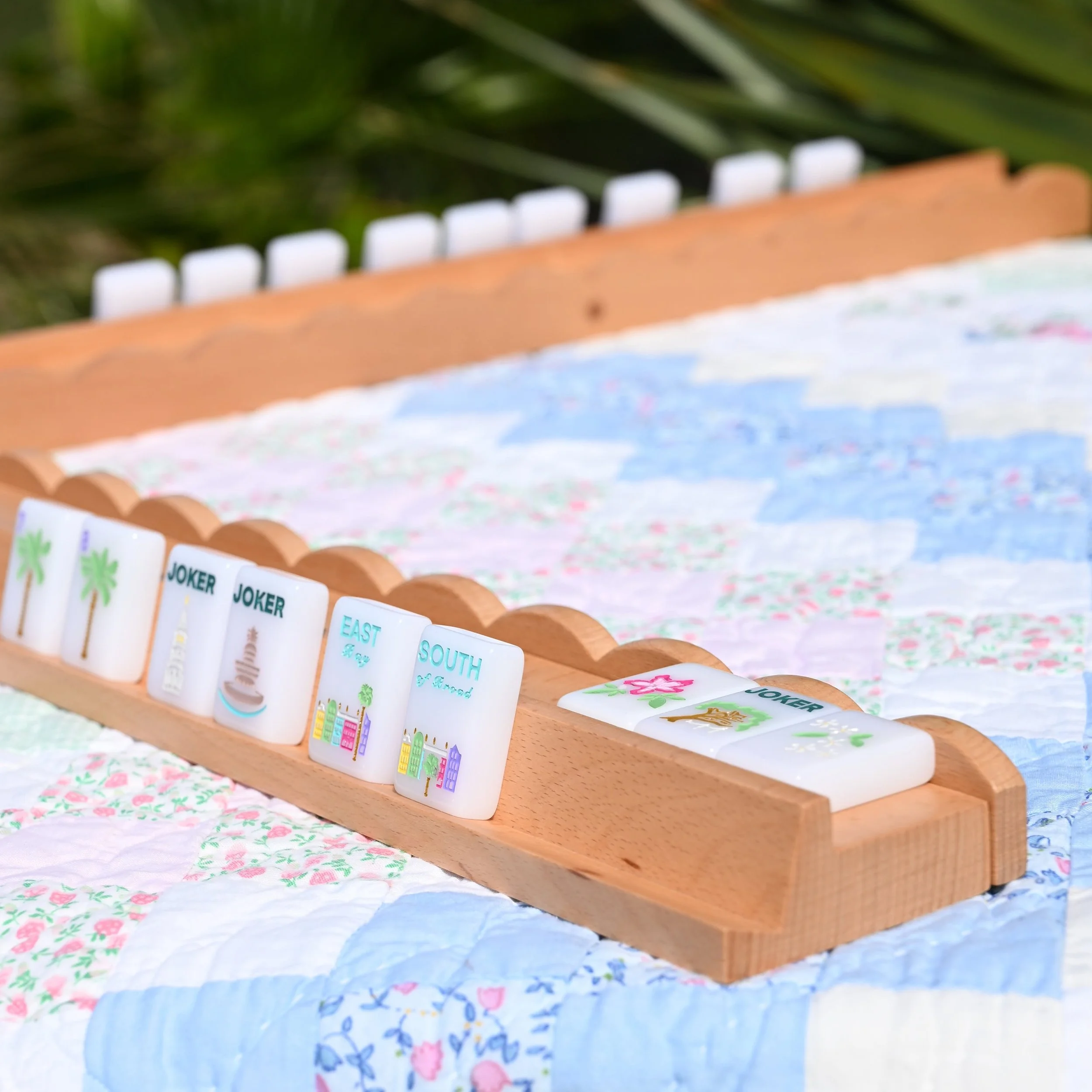 Mahjong Tiles and Wooden Racks