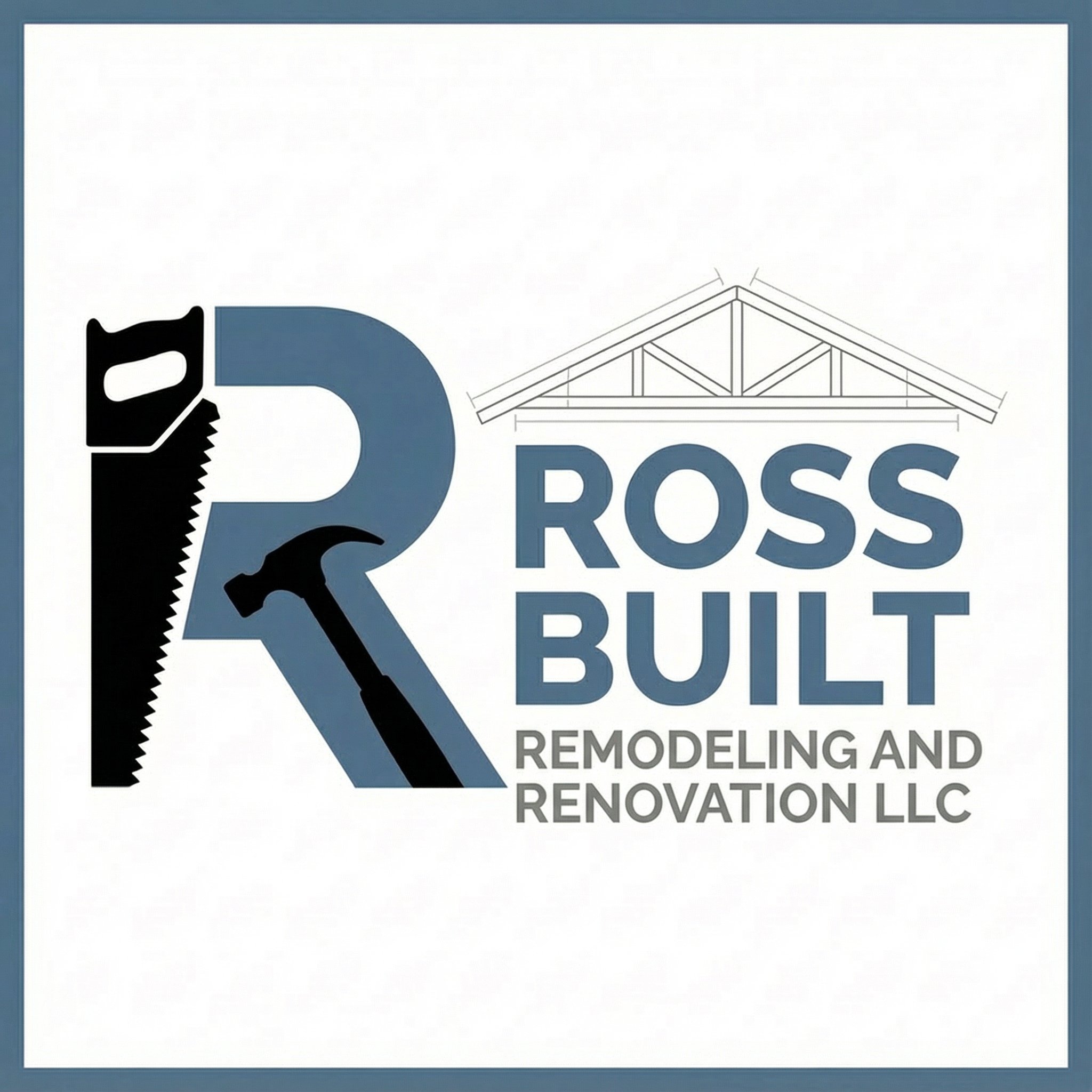 Logo for Ross Built Remodeling and Renovation LLC featuring a stylized letter R with construction tools and a roof outline