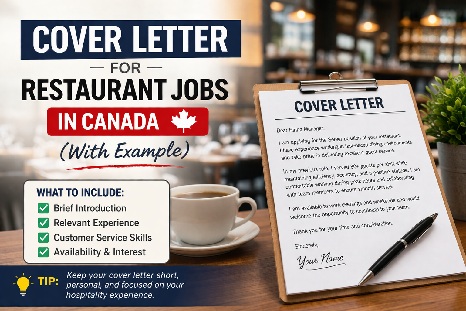 Cove Letter for Restaurant Jobs in Canada (With Example)