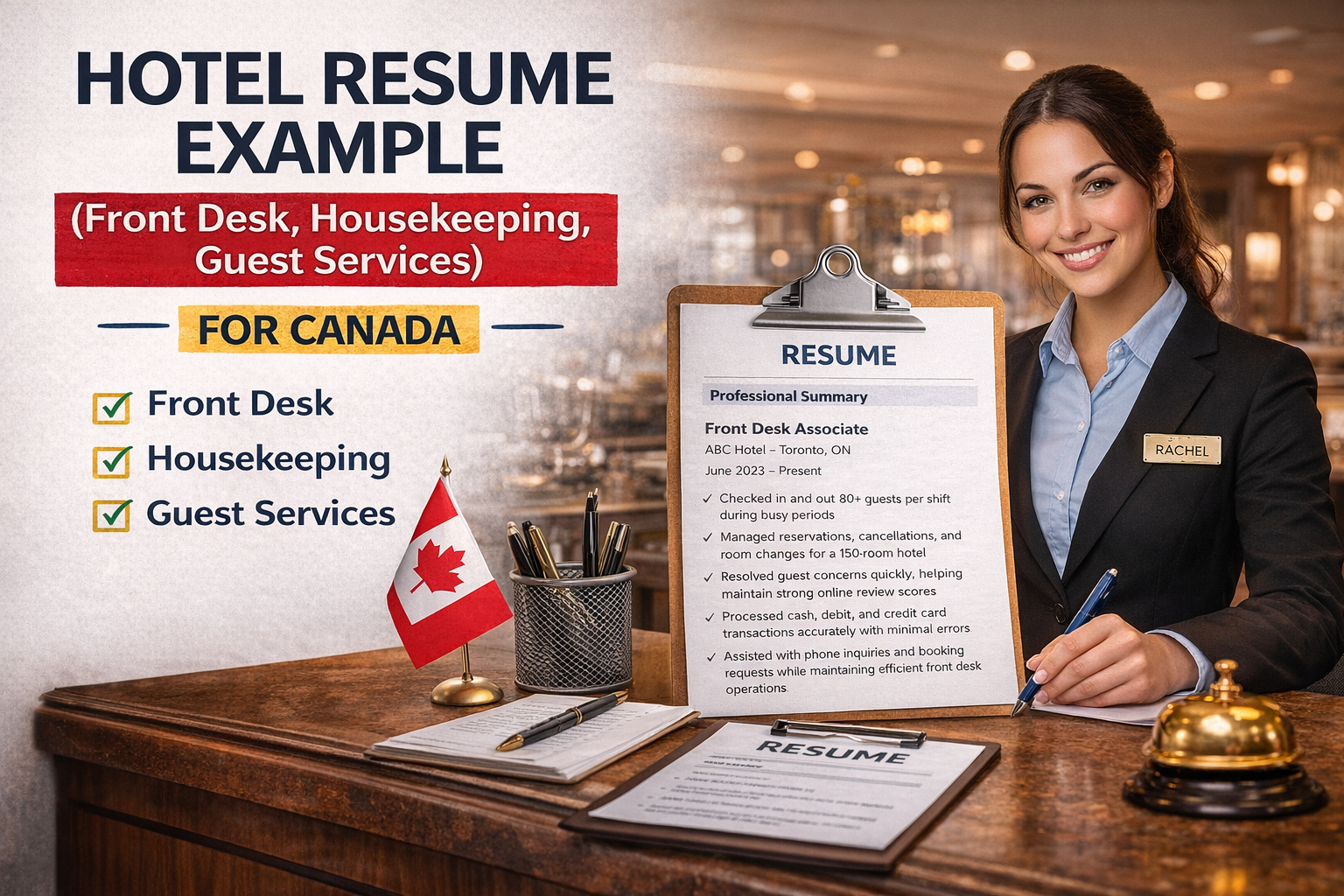 Hotel Resume Example for Canada (Front Desk, Housekeeping, Guest Services)