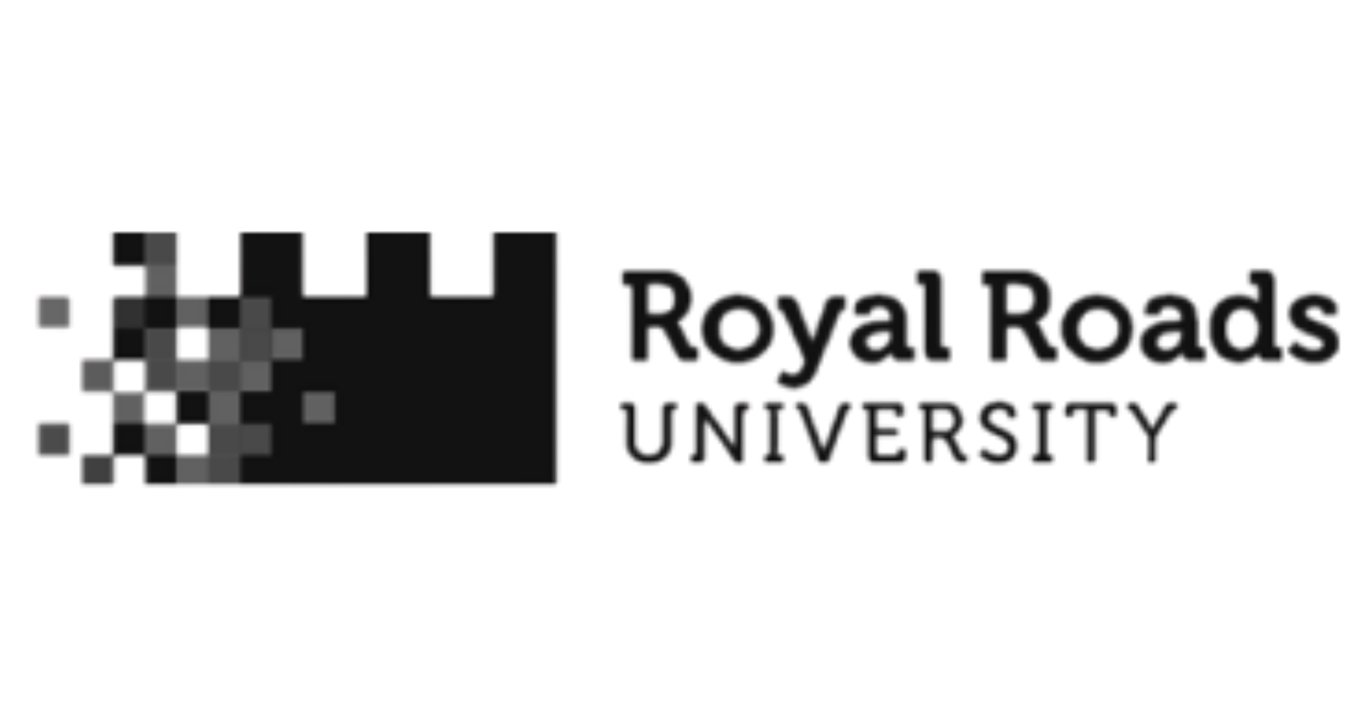 Royal Roads University logo with a pixelated crown symbol.