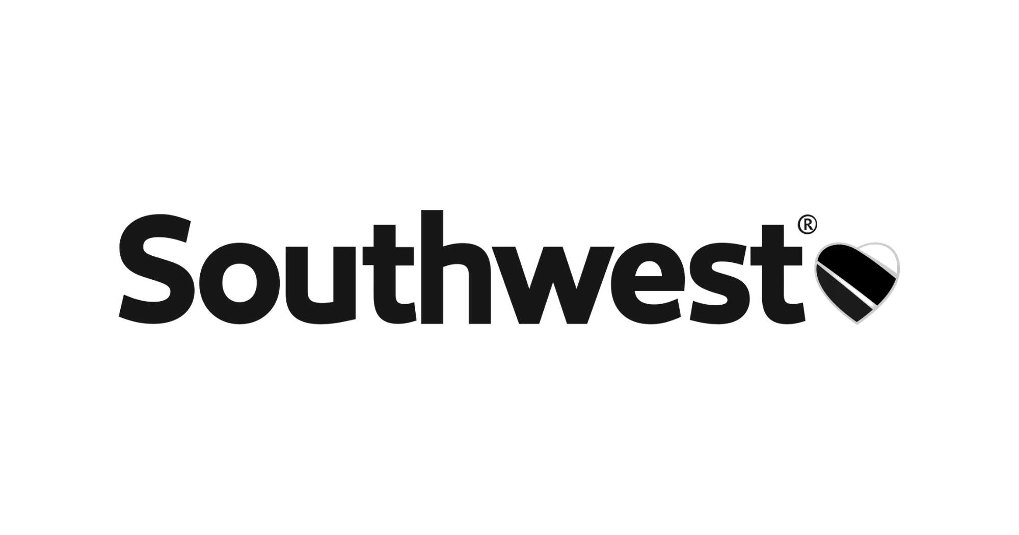 Southwest Airlines logo with a black heart-shaped icon at the end of the word 'southwest'.