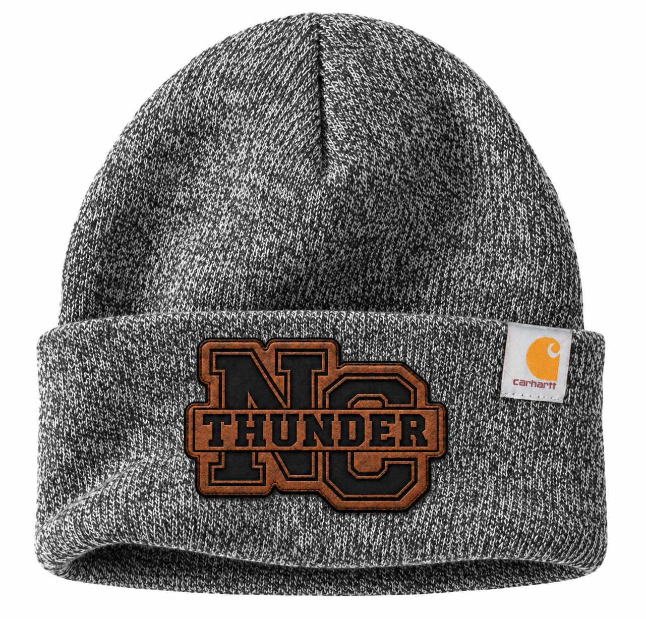 Gray Marled Beanie with Thunder Patch.png