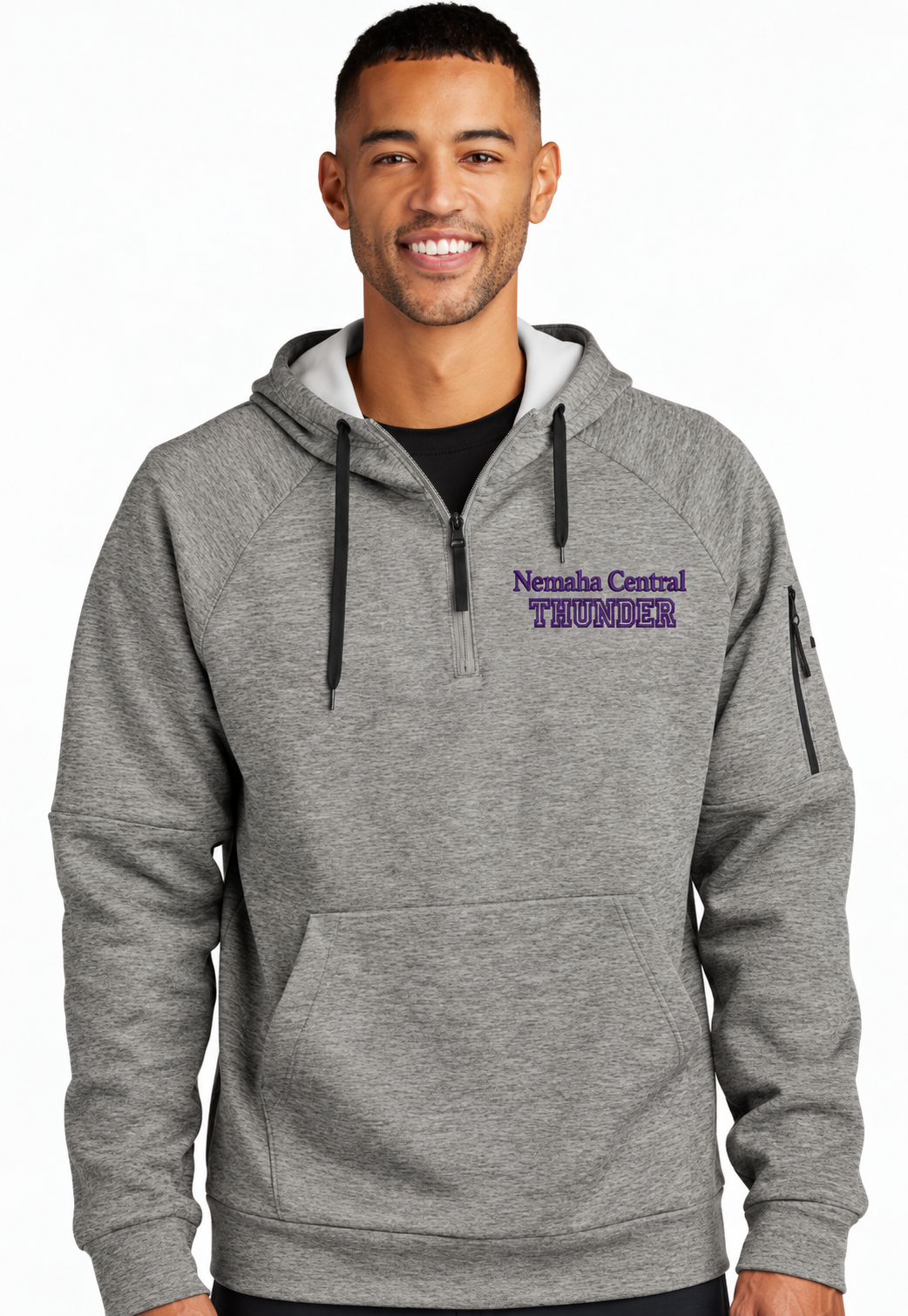 Gray Hoodie with Purple Thunder Logo.png