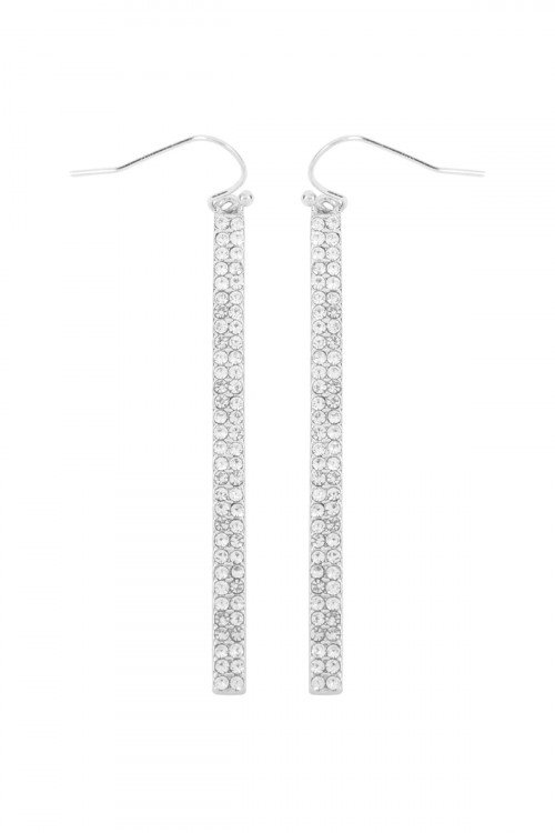 Earrings - Small Rhinestone Silver Bar