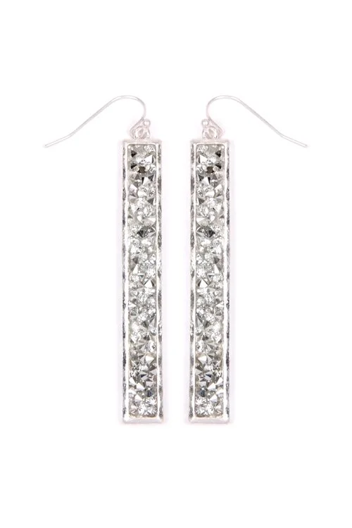 Earrings - Large Rhinestone Silver Bar (Wide)