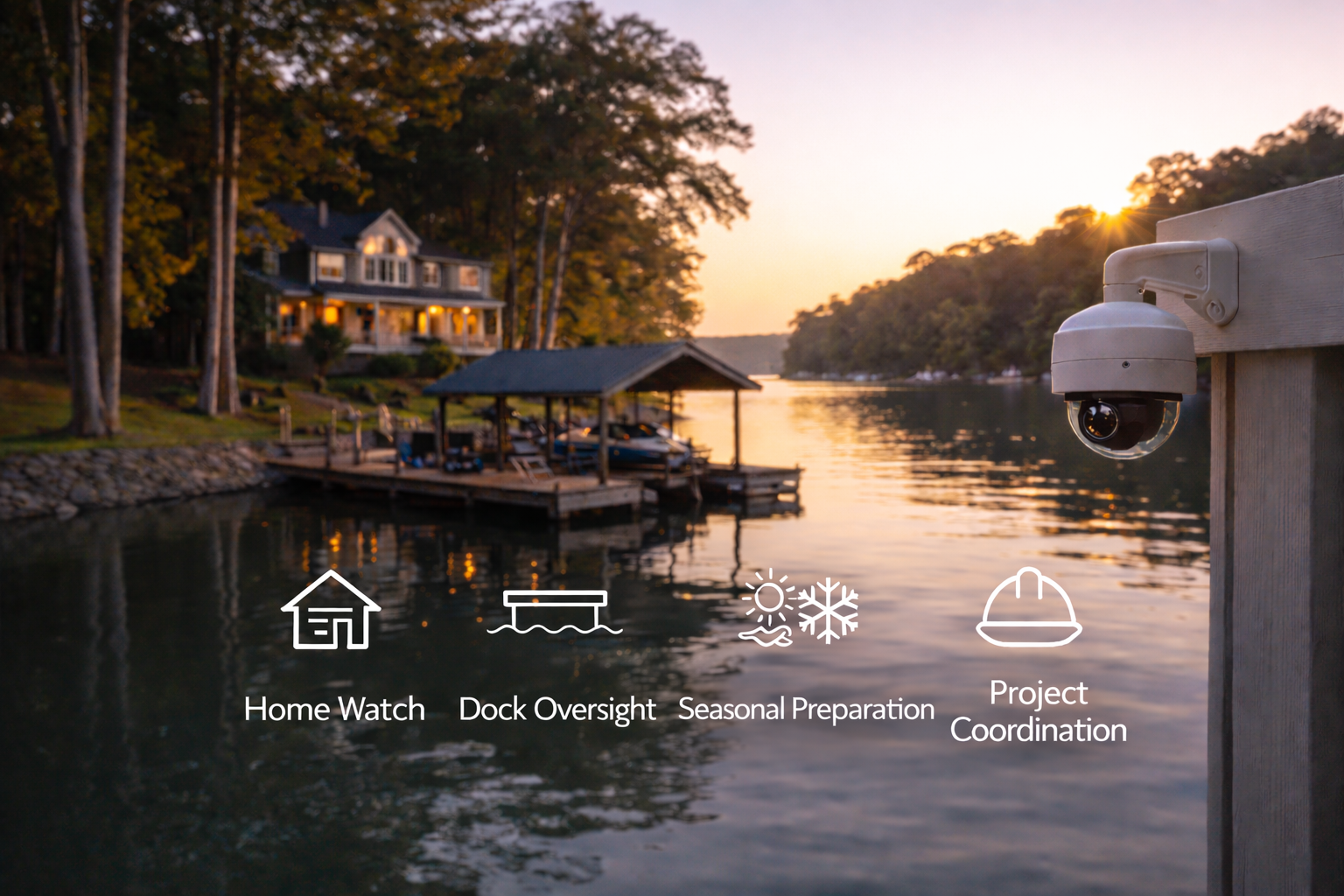 Lakefront home and dock at Smith Mountain Lake monitored through home watch, dock oversight, seasonal preparation, and project coordination services