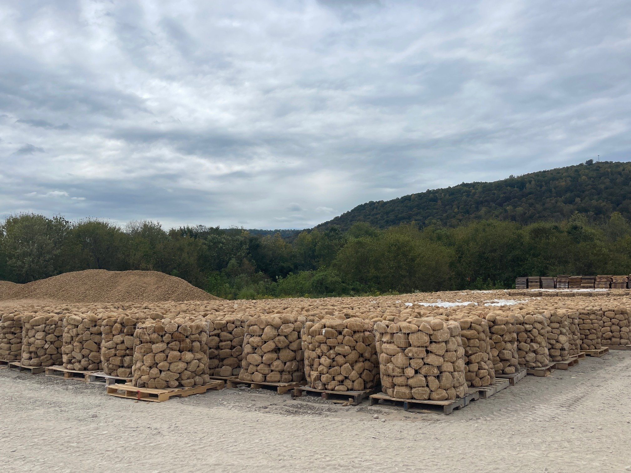 Ten. Medium River Rounds Palletized