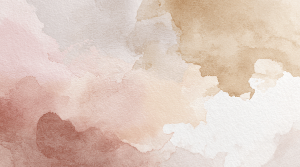 Abstract watercolor background with shades of pink, red, beige, and brown.