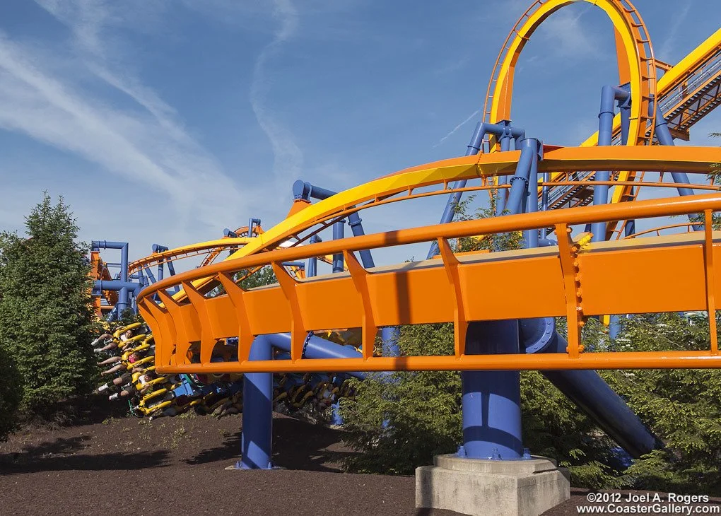 side view of orange rollercoaster