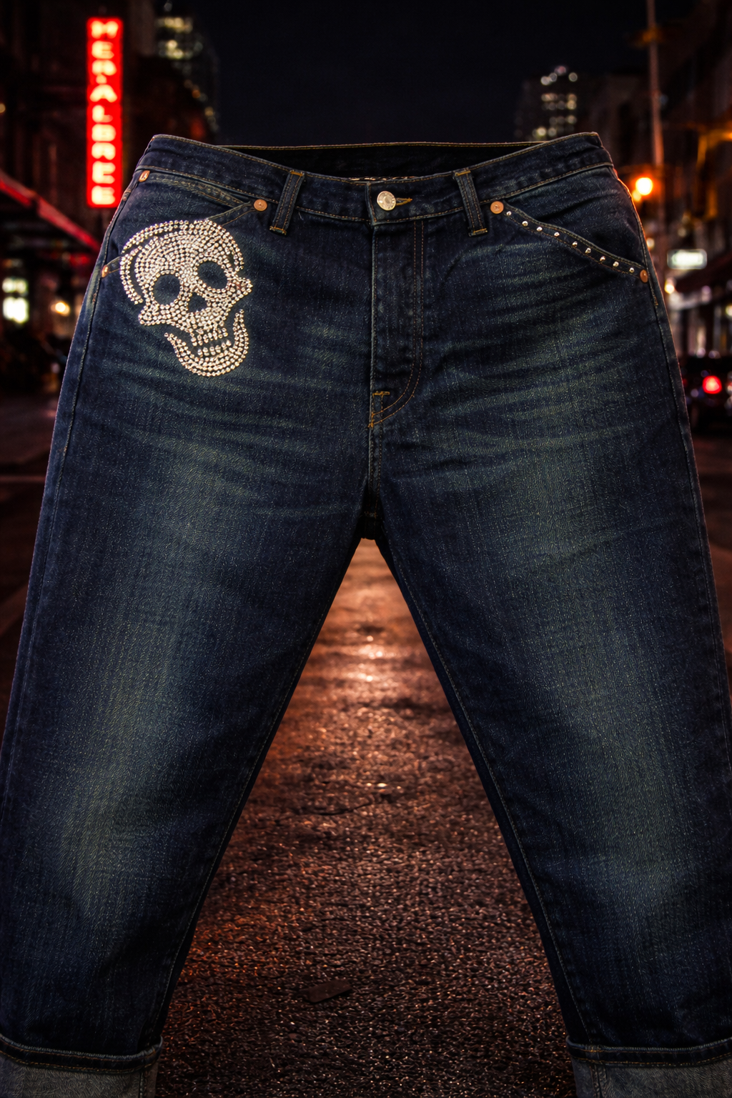 Skull Embellished Denim Jeans