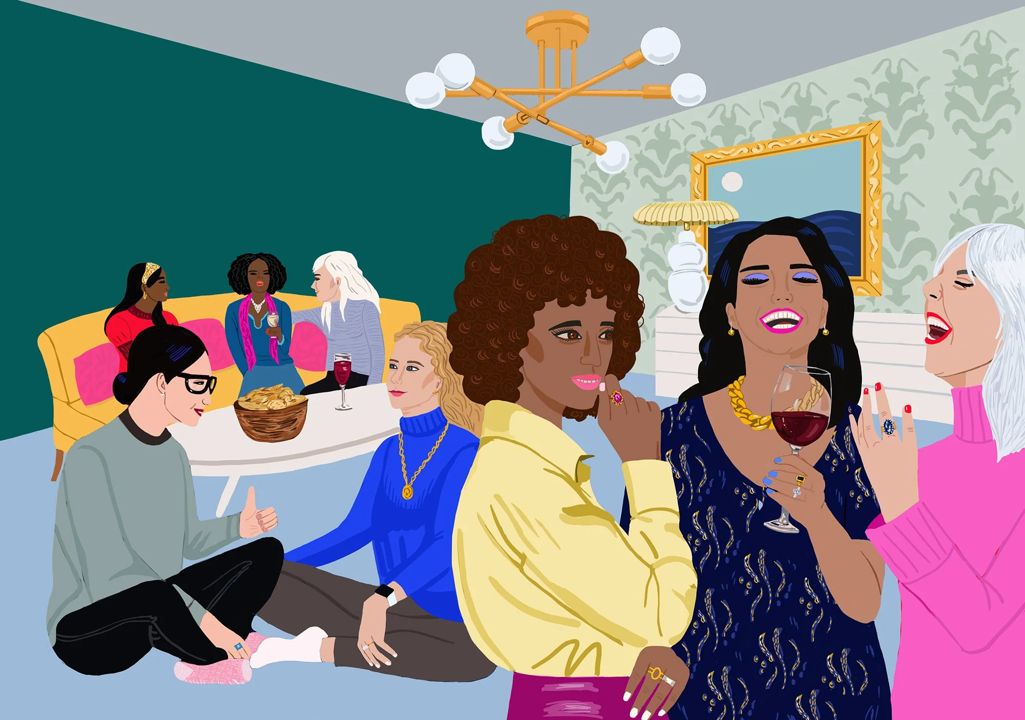 Girls Night. Women sitting around drinking and talking