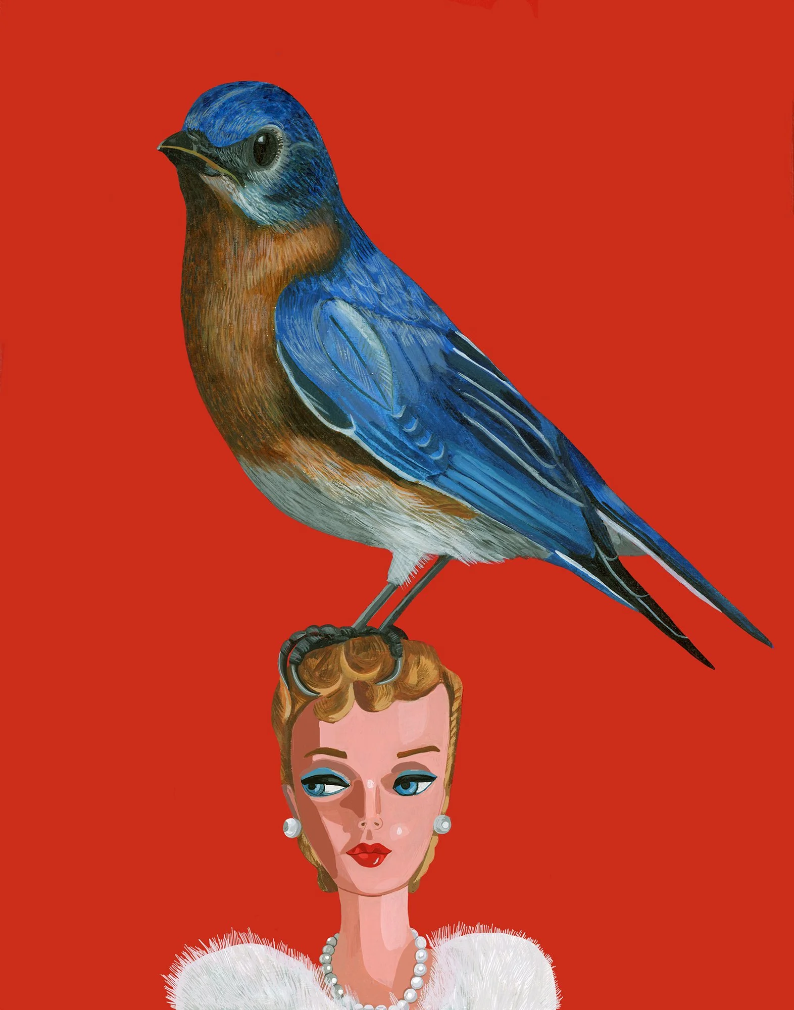 Mountain Bluebird on Vintage Barbie ( originally a painting)
