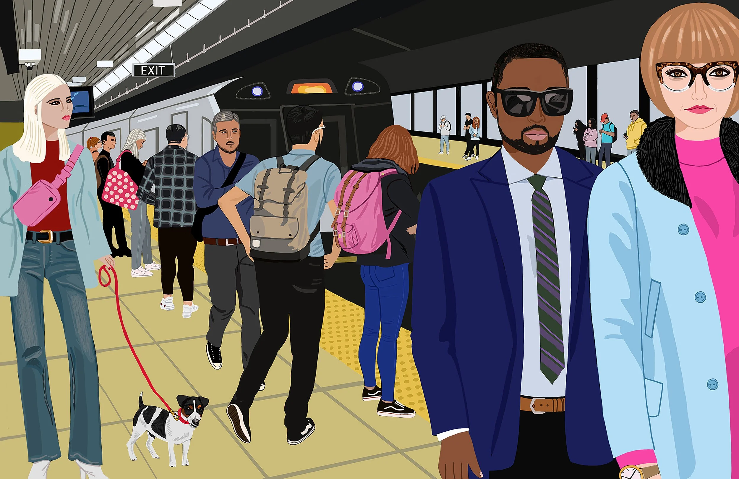 Yonge and Dundas subway . People on platform illustration